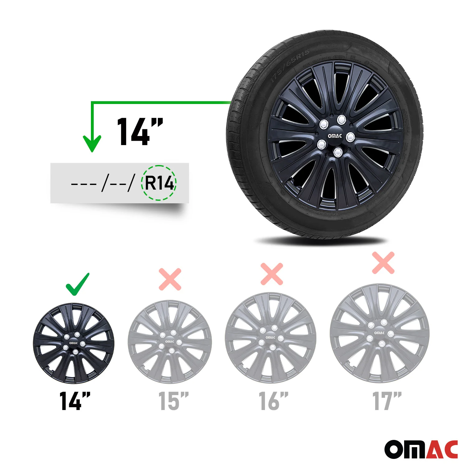 Pisa Hub Caps Wheel Cover 14" Gloss Black & Grey Full Set 4 pcs. - Image 3