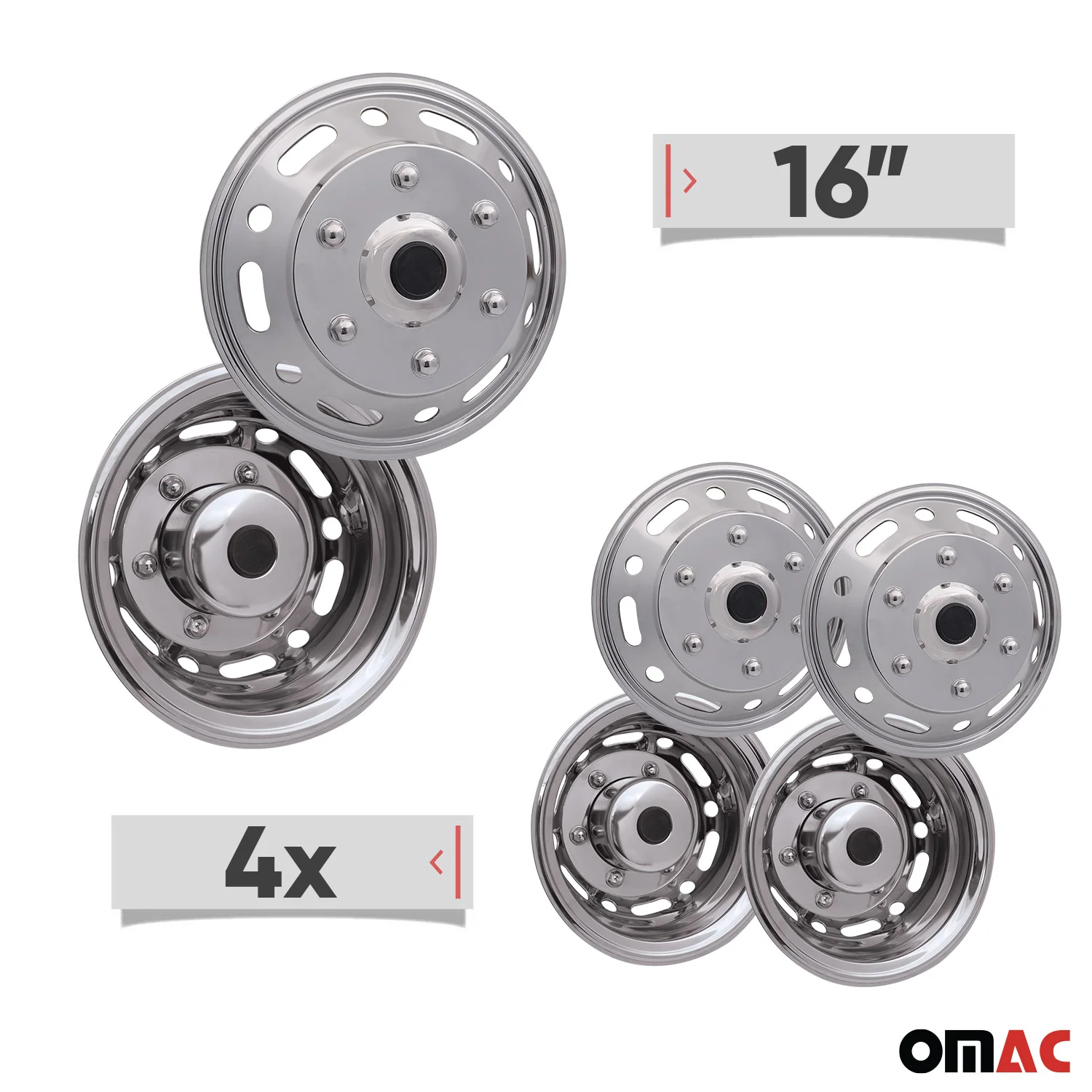 2015-2026 Ford Transit 16" Dual Wheel Simulator Hubcaps Chrome Silver Gloss - Image 4