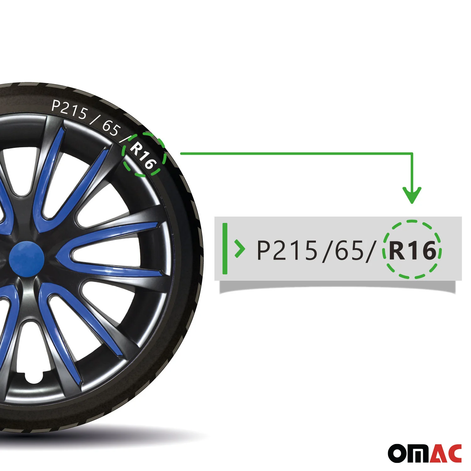 16" Hubcaps Wheel Cover Glossy Black with Dark Blue Insert Durable 4Pcs Full Set - Image 7