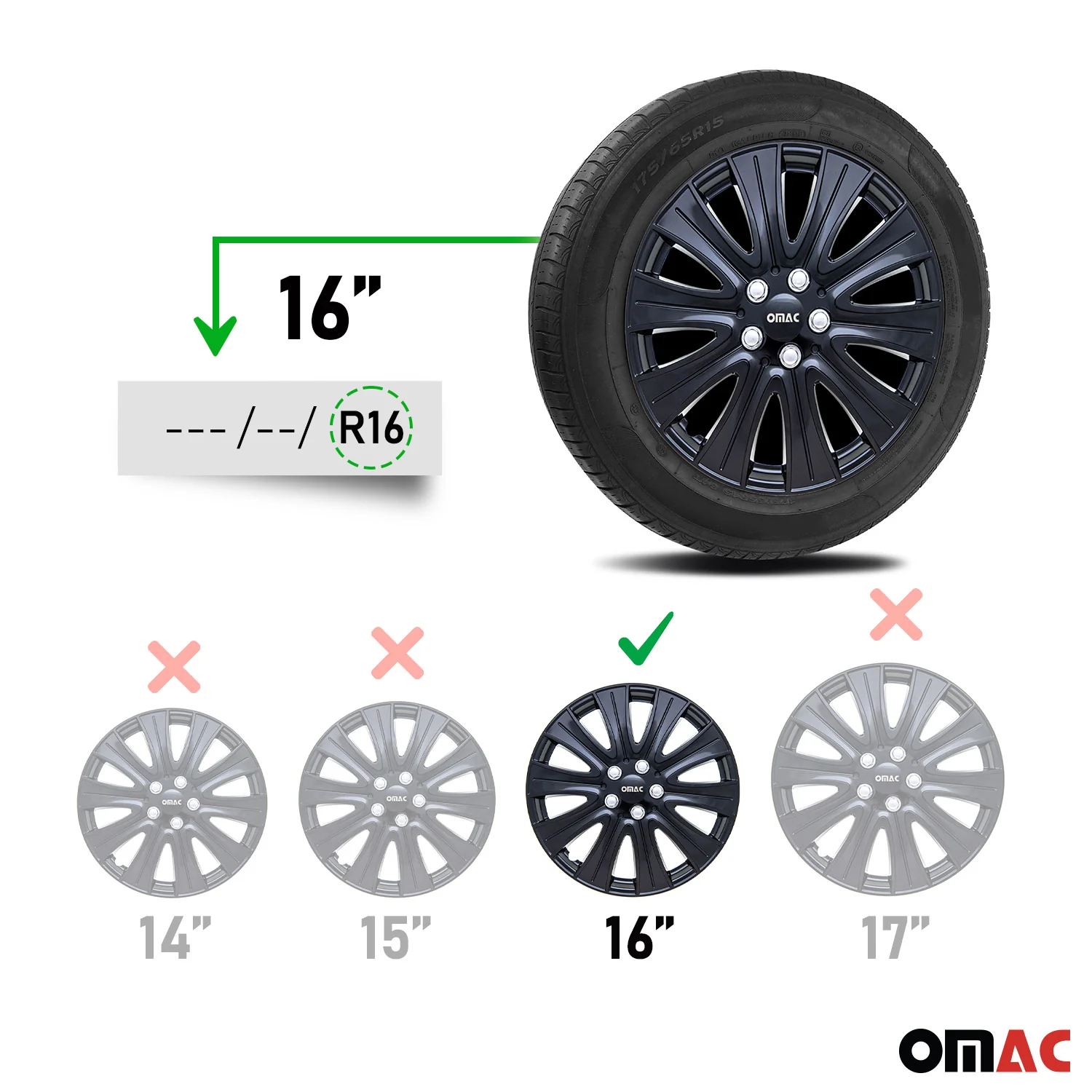 Pisa Hub Caps Wheel Cover 16" Gloss Black & Grey Full Set 4 pcs. - Image 3