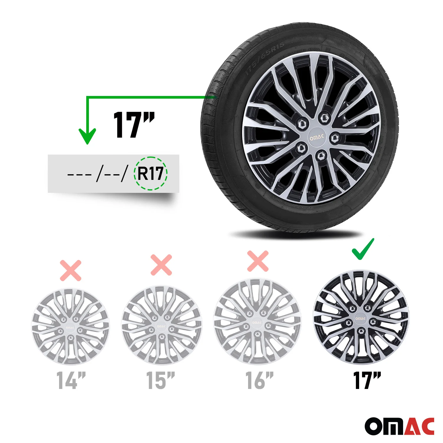Rimini Hub Caps Wheel Cover 17" Grey & Black Full Set 4 pcs. - Image 3