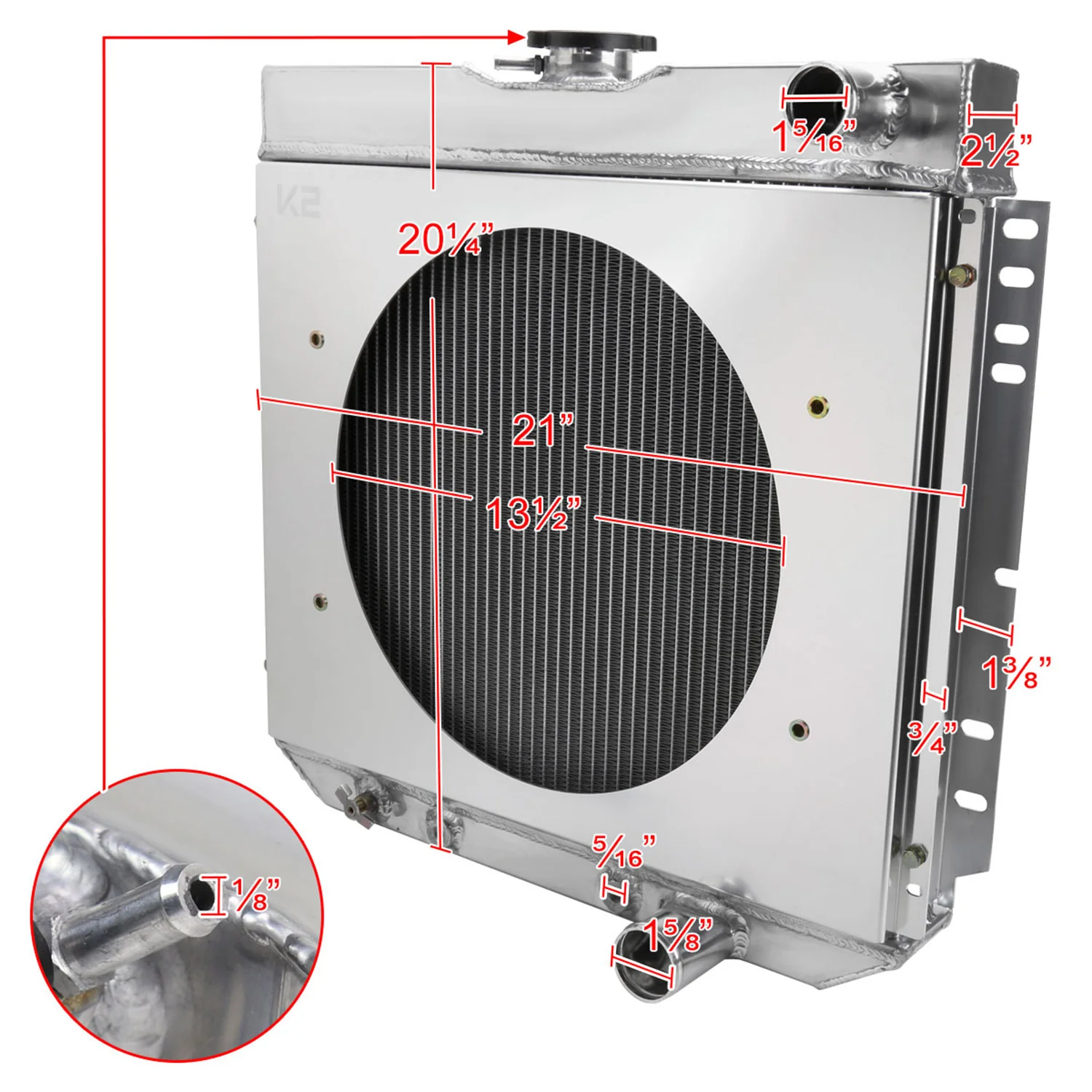 1963-1970 Ford Mustang/Galaxie Mercury Cougar 3Row Radiator & Shroud Fan - Image 2