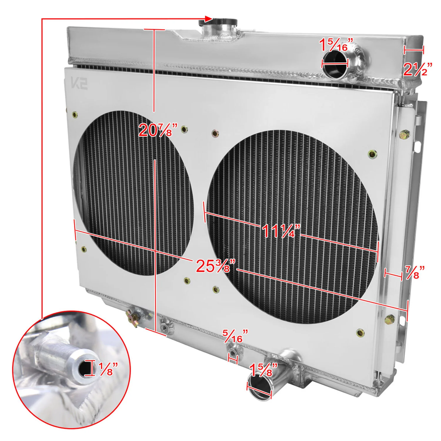1967-1970 Ford Mustang/ Mercury Cougar 3Row Radiator Dual Shroud Fan - Image 2