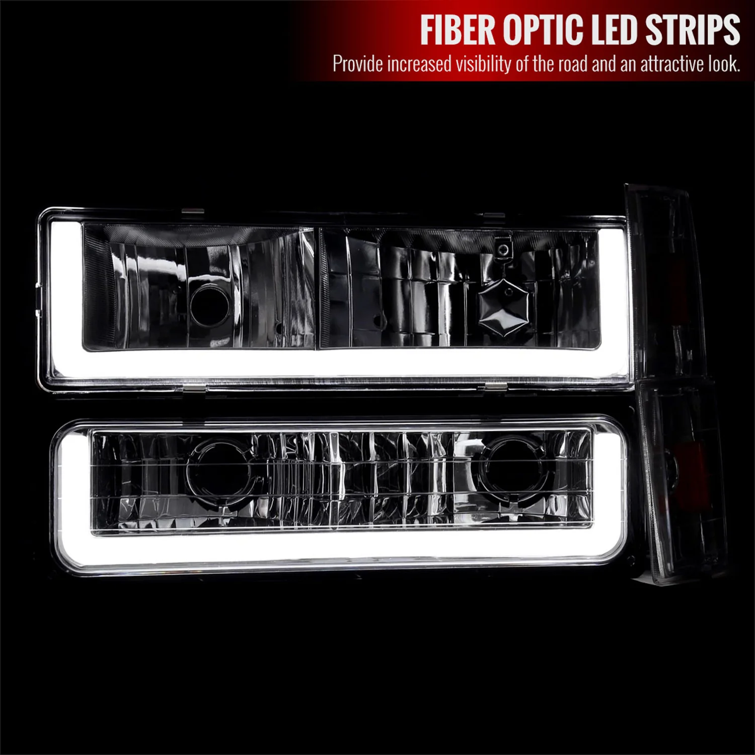 1988-1993 Chevy C10 C/K Sierra Tahoe LED Tube Factory Headlights Chrome - Image 2