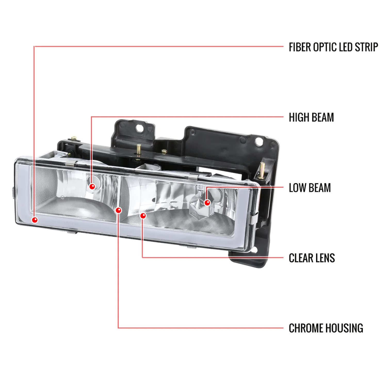 1988-1998 Chevy C/K C10/Tahoe/Sierra/Yukon/Suburban LED Headlights Chrome - Image 8