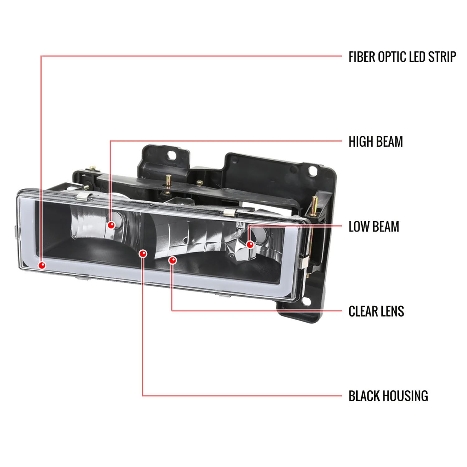 1988-1998 Chevy C/K C10/Tahoe/Sierra/Yukon/Suburban LED Headlights Matte Black - Image 8