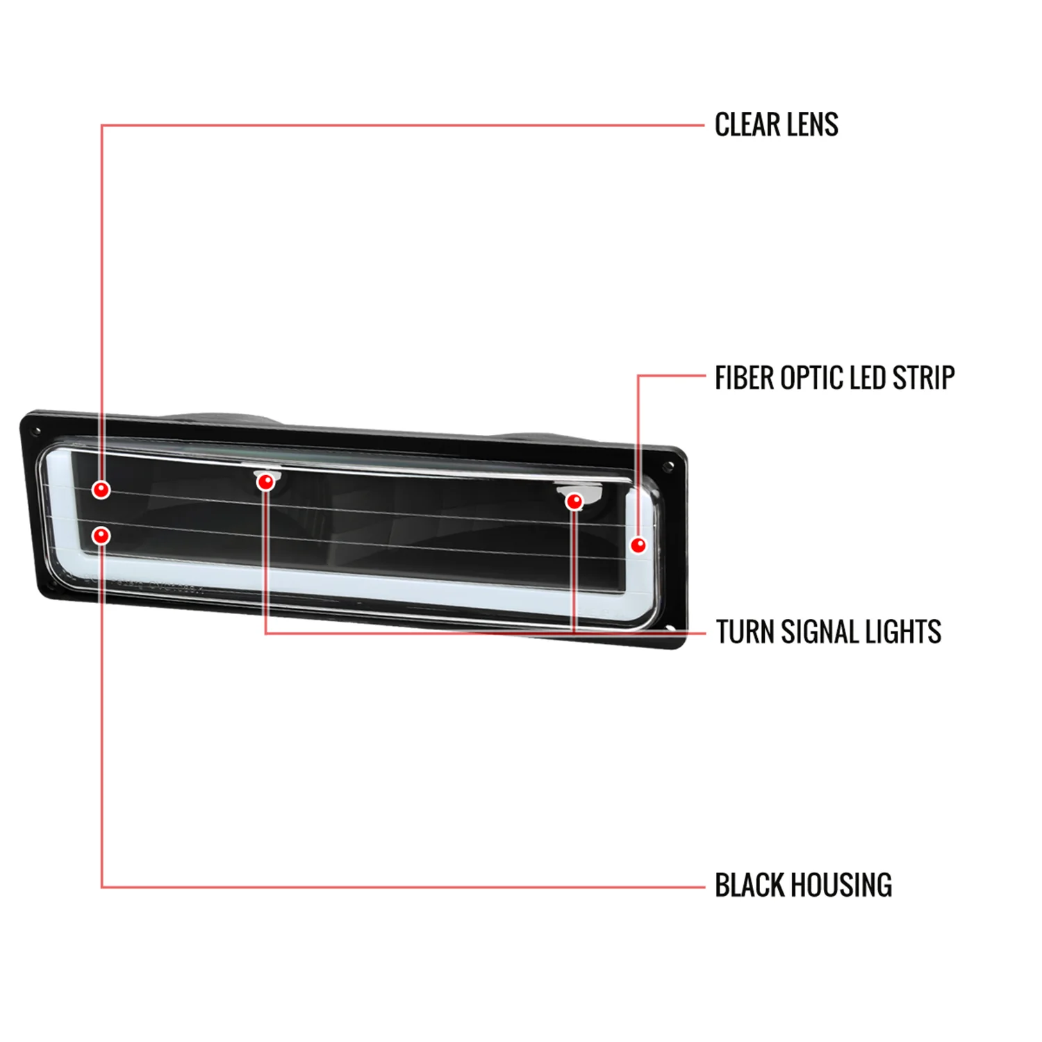 1988-1998 Chevy C10 GMC C/K LED Strip Bumper Corner Signal Lights Matt Black - Image 8