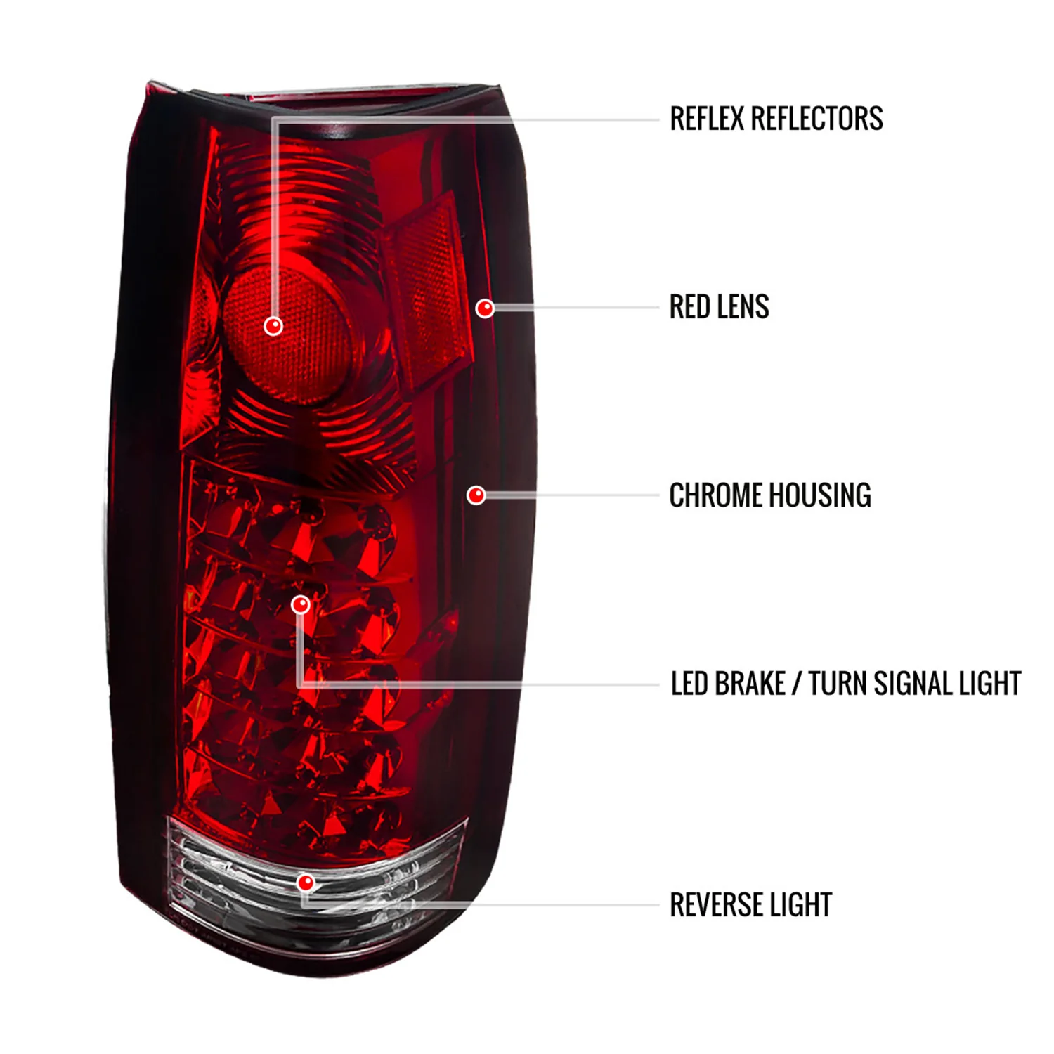 1988-2000 Chevy Silverado/Tahoe/Suburban/Sierra/Yukon Tail Lights Chrome/Red - Image 8
