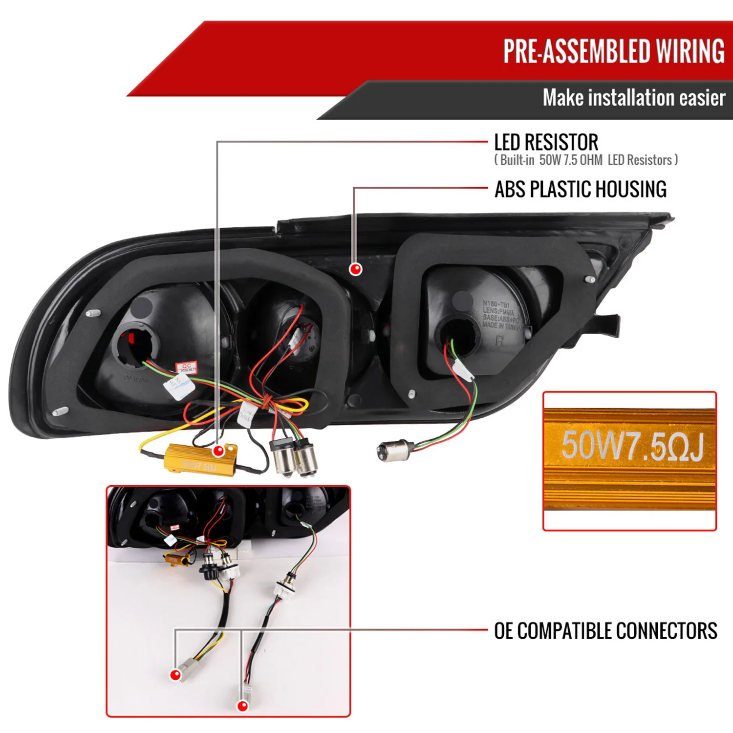 1991-1998 Nissan 180SX RPS13 / 240SX S13 S14 JDM LED Tail Ligths Chrome/Red - Image 7