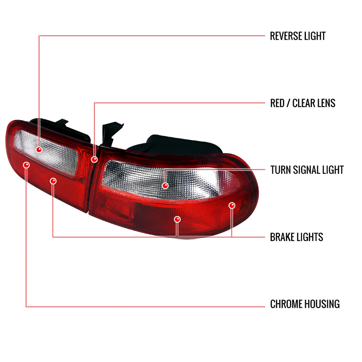 1992-1995 Honda Civic 3DR Hatchback Tail Lights Chrome/Red Clear Lens - Image 9