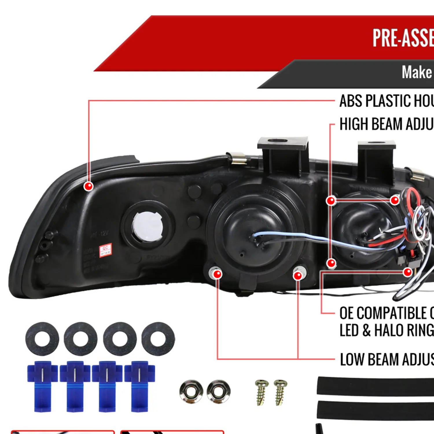 1992-1995 Honda Civic Dual Halo Projector Headlights Glossy Black/Smoke Lens - Image 7