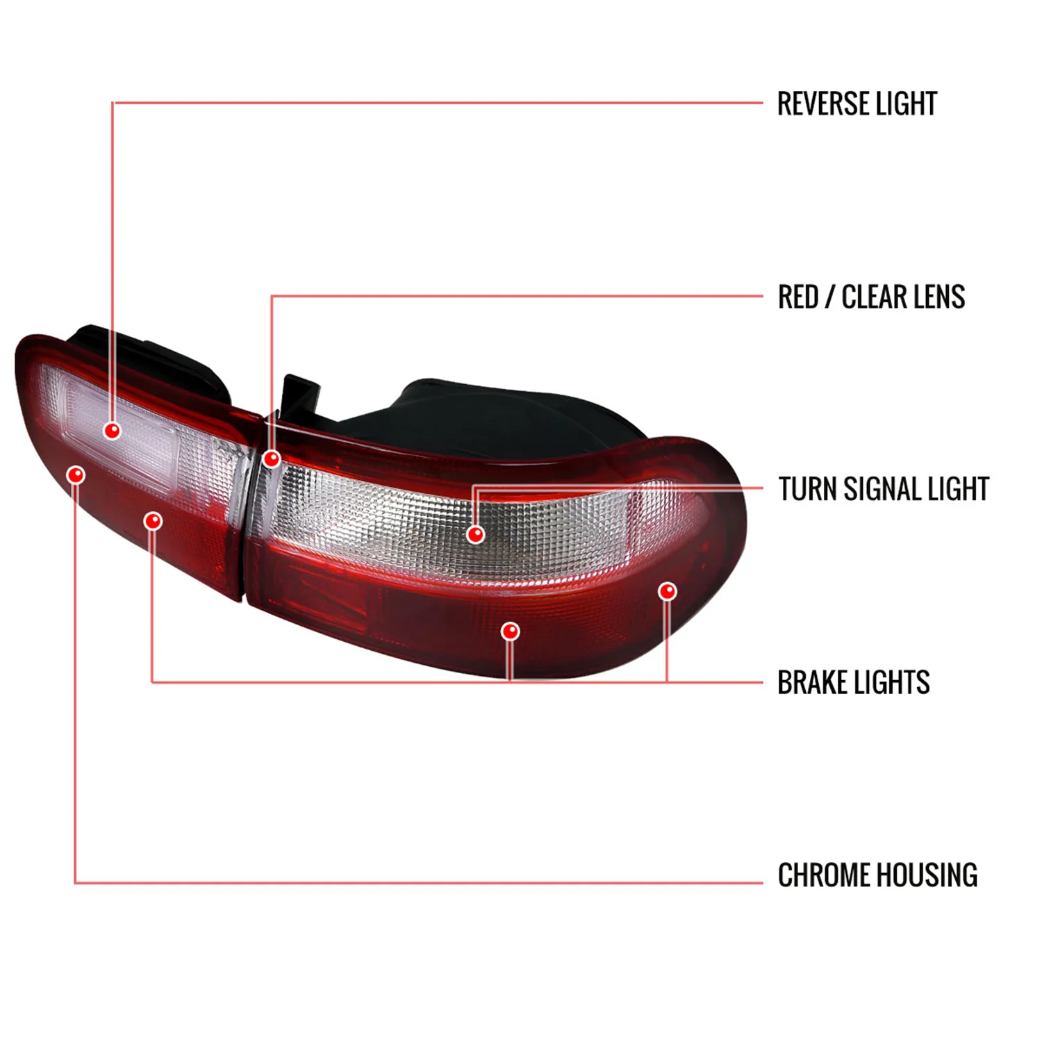 1992-1995 Honda Civic Tail Lights Chrome Housing/Red Clear Lens - Image 9