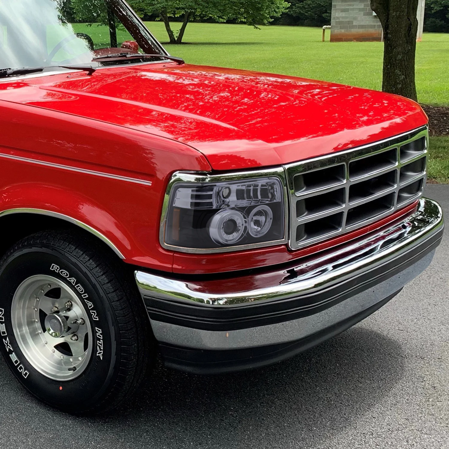 1992-1996 Ford F-150 F-250 F-350 Bronco Dual Halo Projector Headlights Smoke - Image 9
