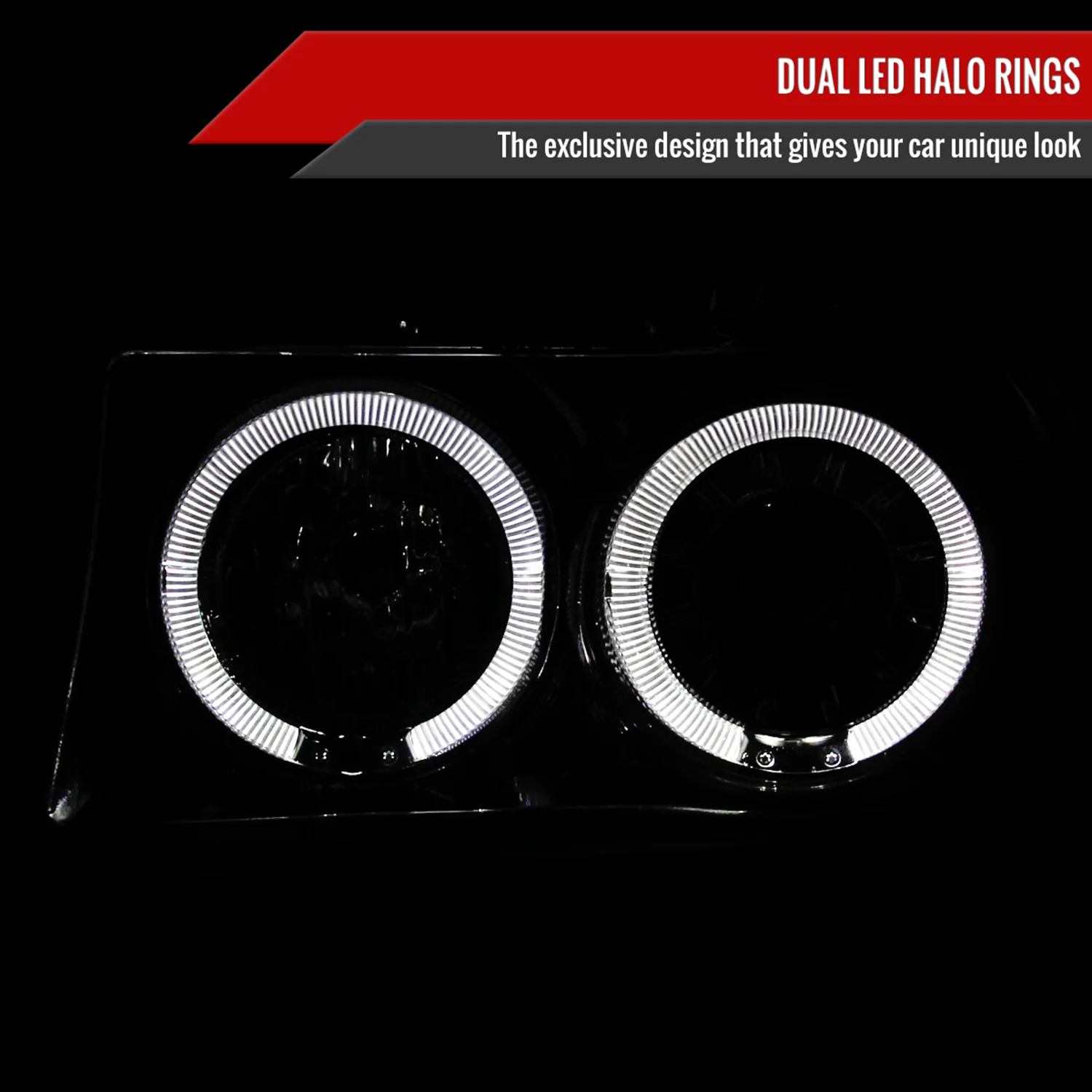 1992-1996 Ford F150 F-250 F-350 Bronco Dual Halo Projector Headlights Chrome - Image 2