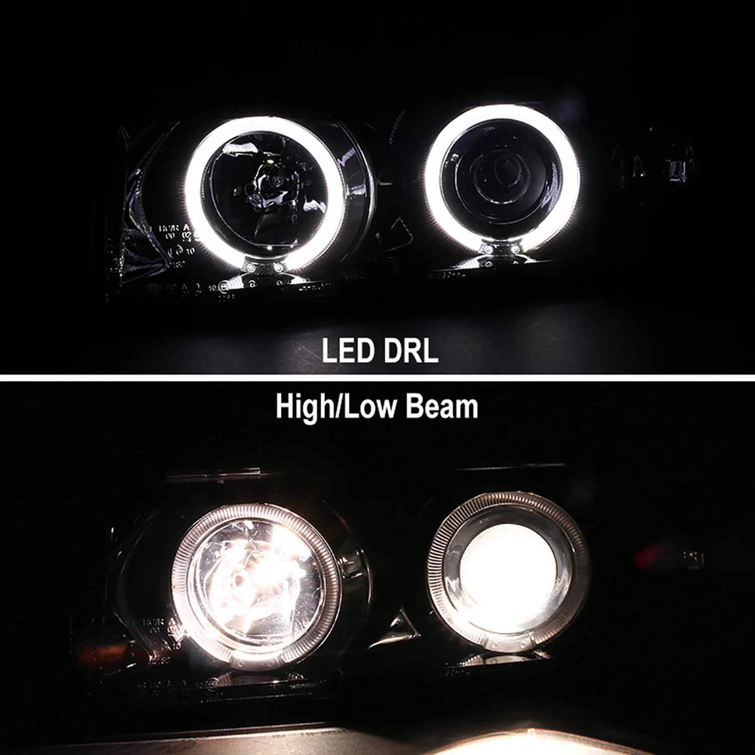 1992-1998 BMW E36 3 Series Coupe/Sedan Dual Halo Projector Headlights Smoke - Image 2
