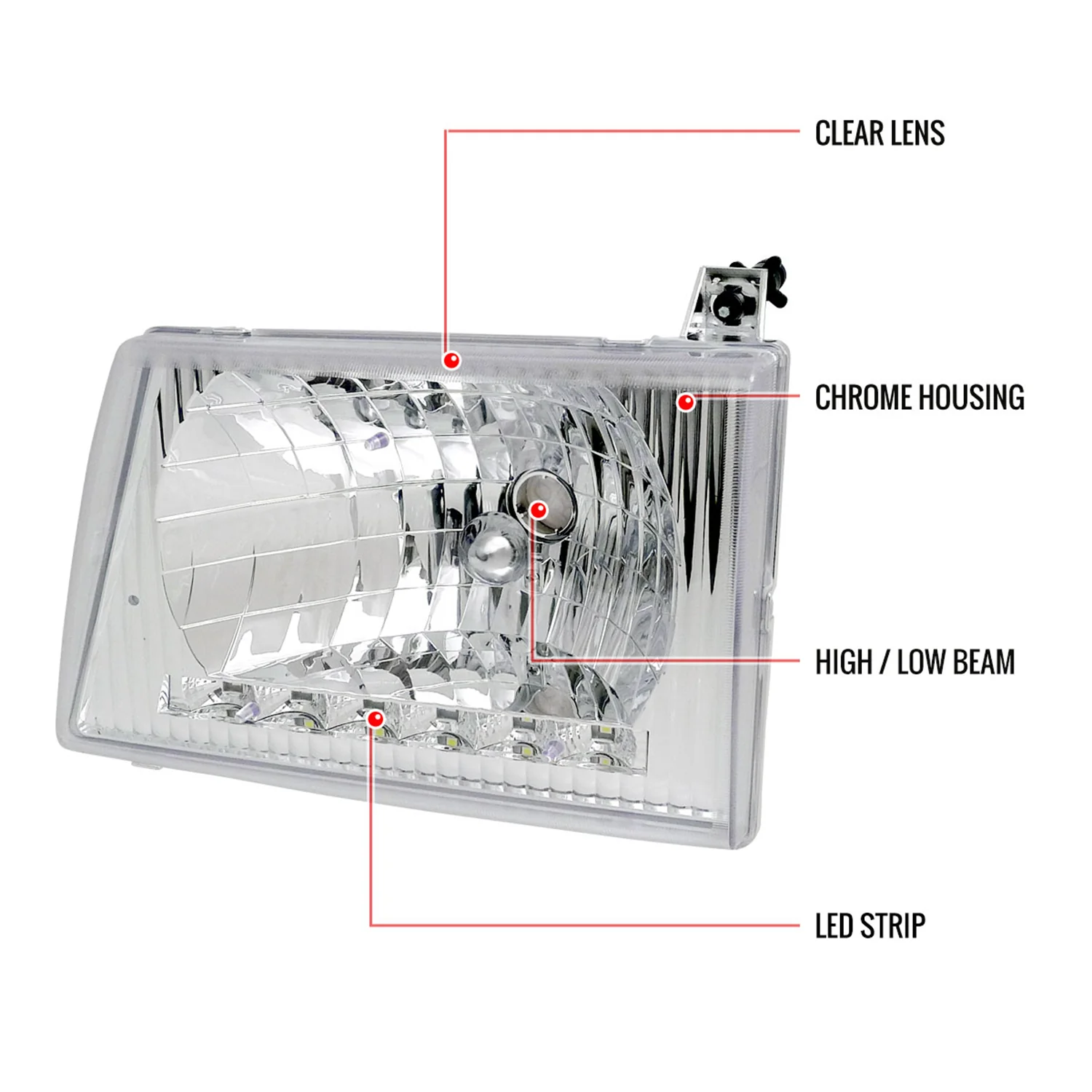 1992-2006 Ford Econoline Factory Headlights w/SMD LED Light Strip Chrome/Clear - Image 9
