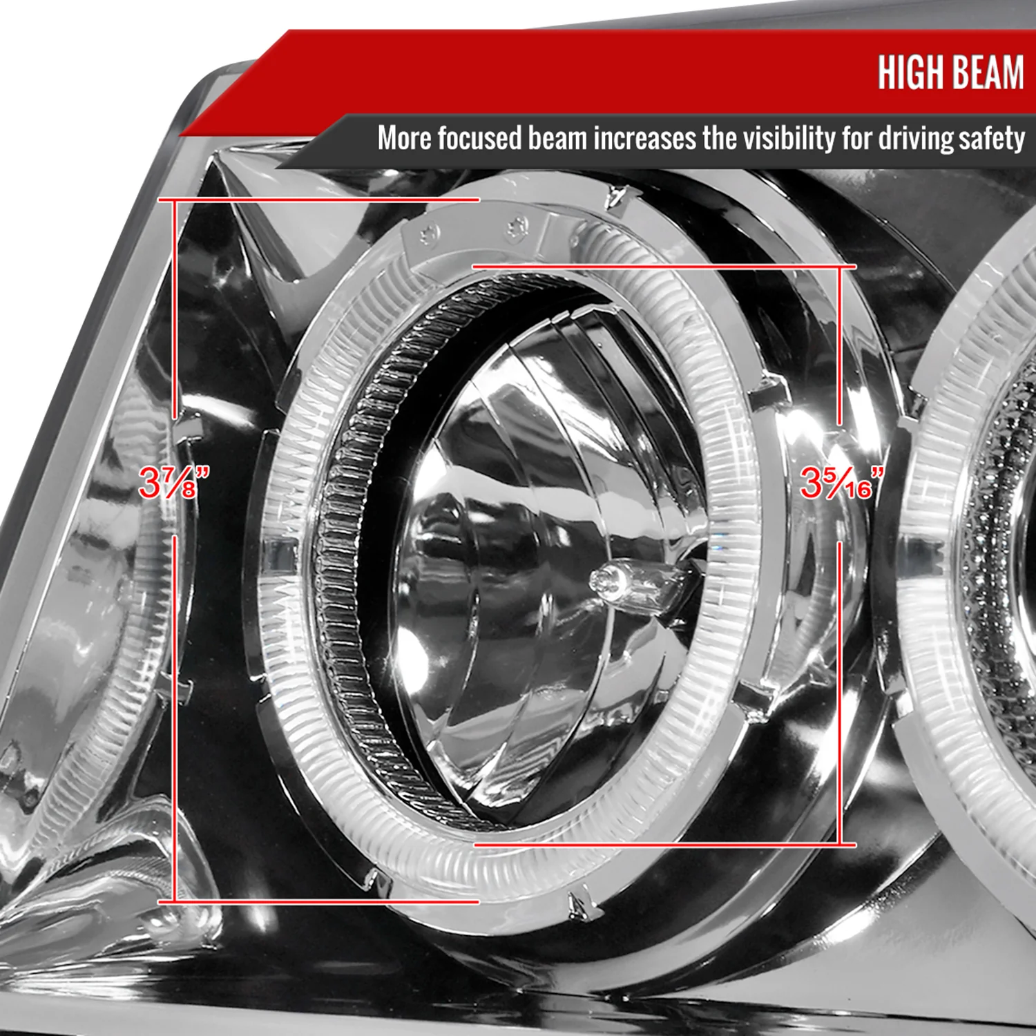 1993-1996 Jeep Grand Cherokee Dual Halo Projector Headlights Chrome/Clear Lens - Image 4