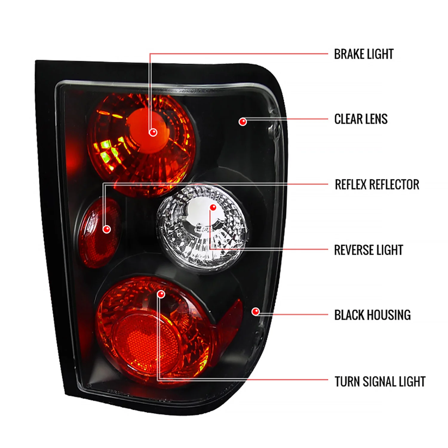 1993-1997 Ford Ranger Tail Lights Matte Black Housing/Clear Lens - Image 7