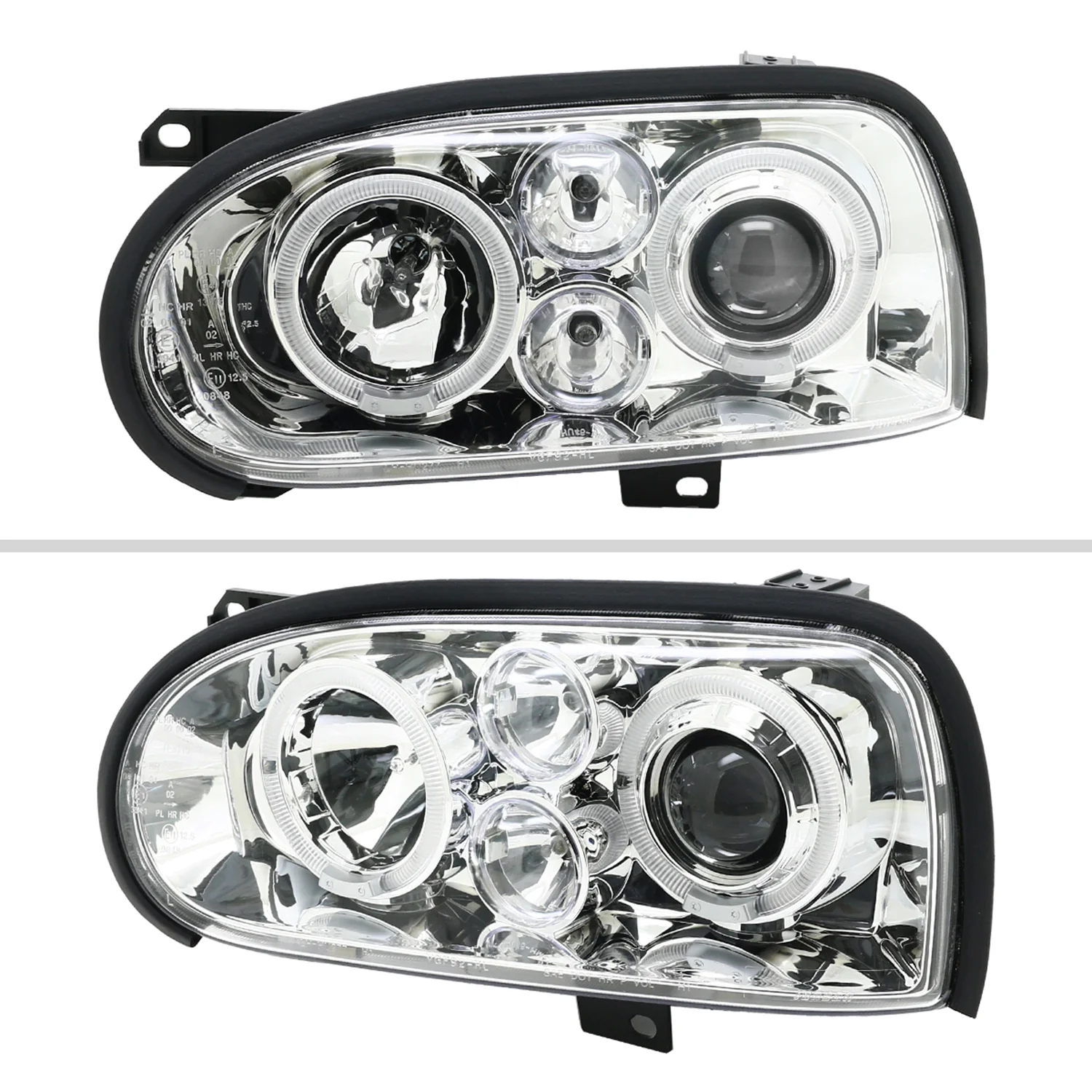 1993-1998 VW Golf Mk3/Cabrio Dual Halo Projector Headlights Chrome/Clear - Image 6