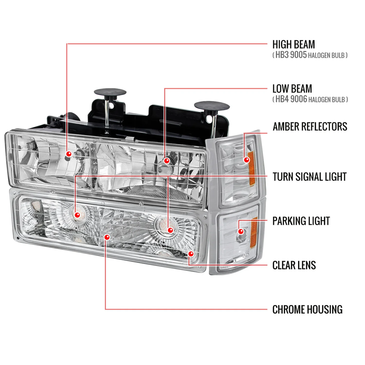 1994-1998 Chevy Silverado/Tahoe/Suburban/C10 Factory Headlights Chrome - Image 7
