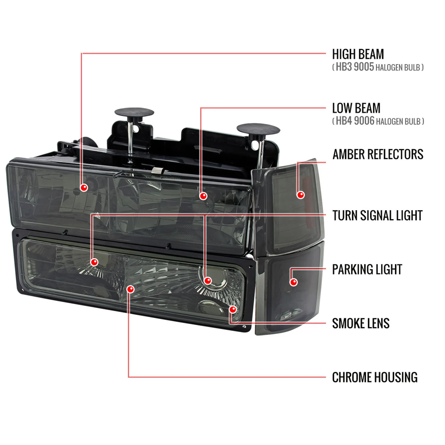 1994-1998 Chevy Silverado/Tahoe/Suburban/C10 Factory Headlights Smoke - Image 7