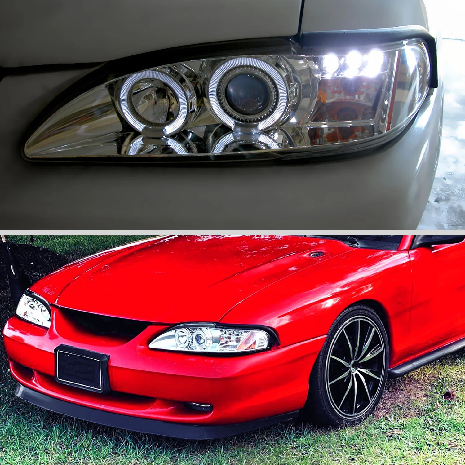 1994-1998 Ford Mustang Dual Halo Projector Headlights Chrome/Clear Lens - Image 10