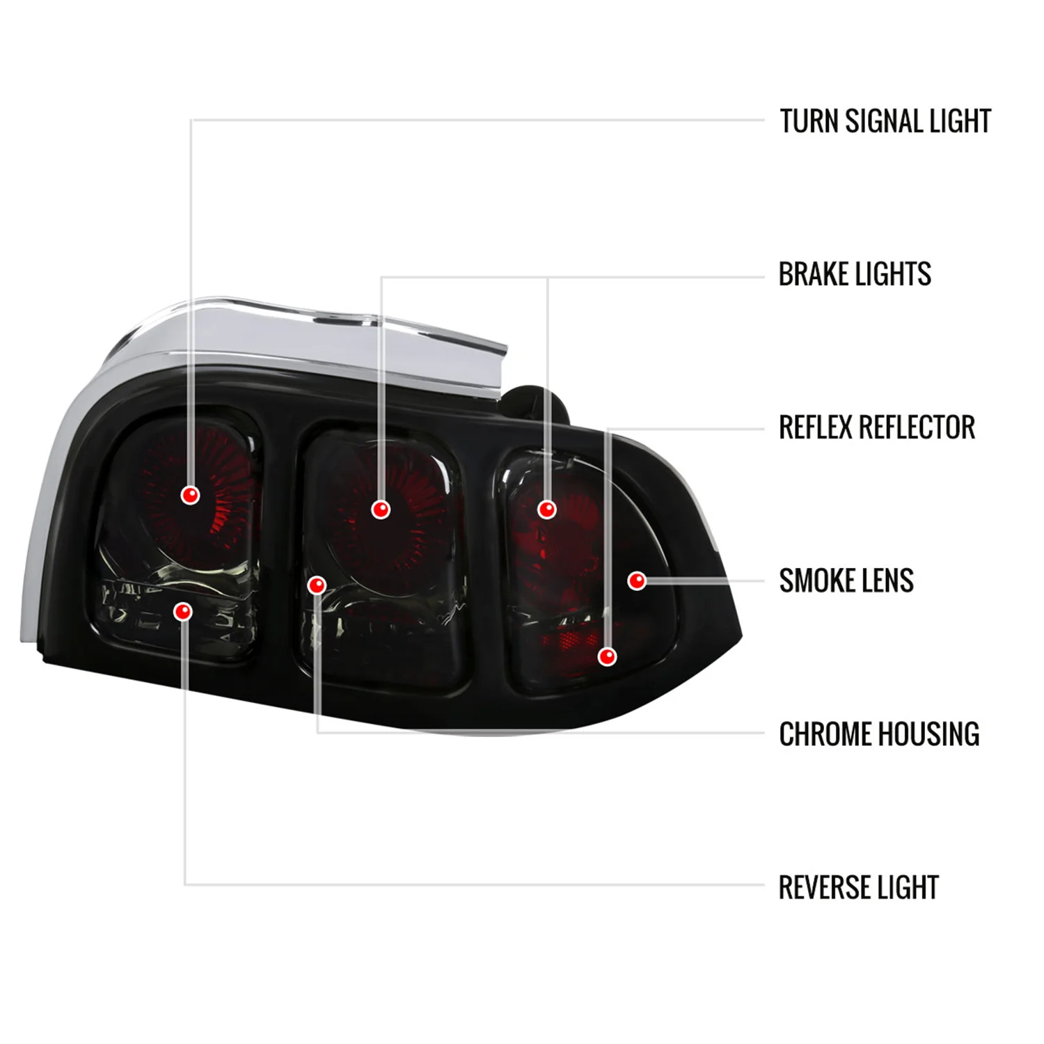 1994-1998 Ford Mustang Tail Lights Chrome Housing/Smoke Lens - Image 8
