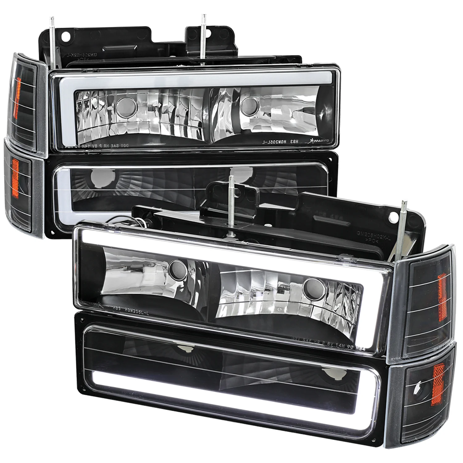 1994-1998 GMC C10 / C/K / Suburban Sierra Yukon Headlights LED Lights Black