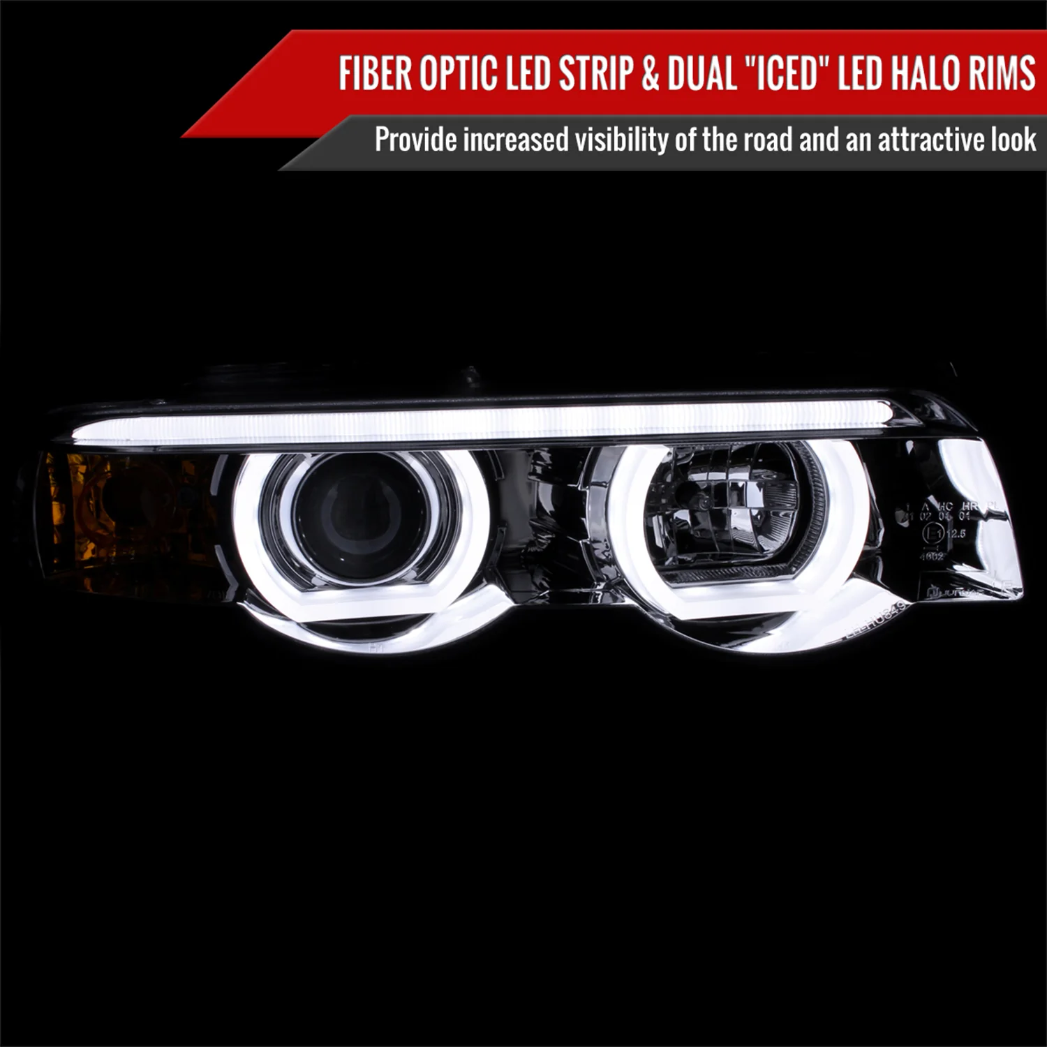 1995-2001 BMW E38 7 Series LED Bar Dual Halo Projector Headlights Chrome/Clear - Image 2