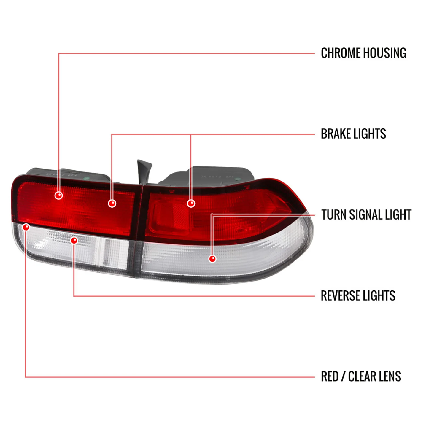 1996-2000 Honda Civic Coupe Tail Lights Chrome Housing/Red Clear Lens - Image 9