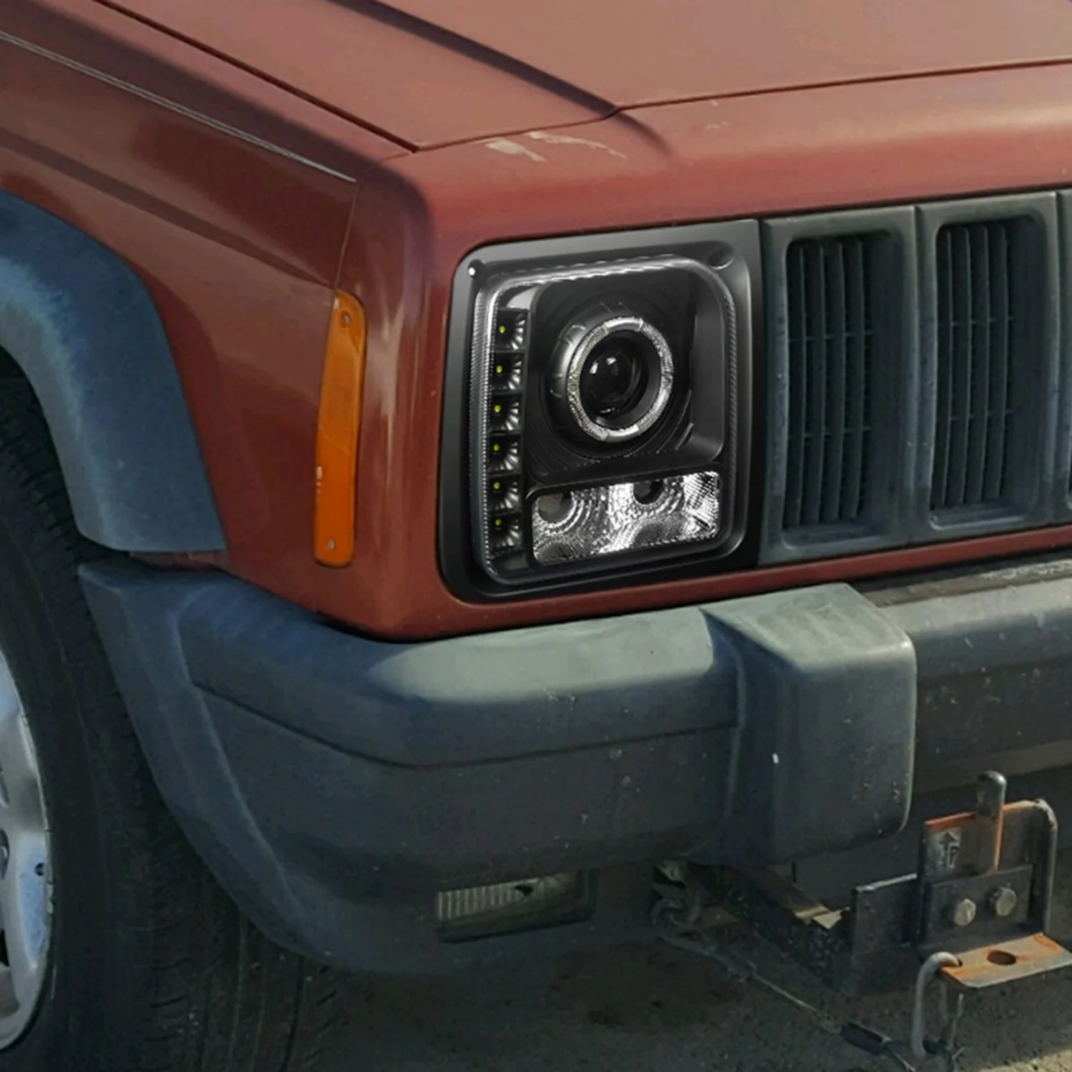 1997-2001 Jeep Cherokee Halo Projector Headlights SMD LED Light Strip Black - Image 10