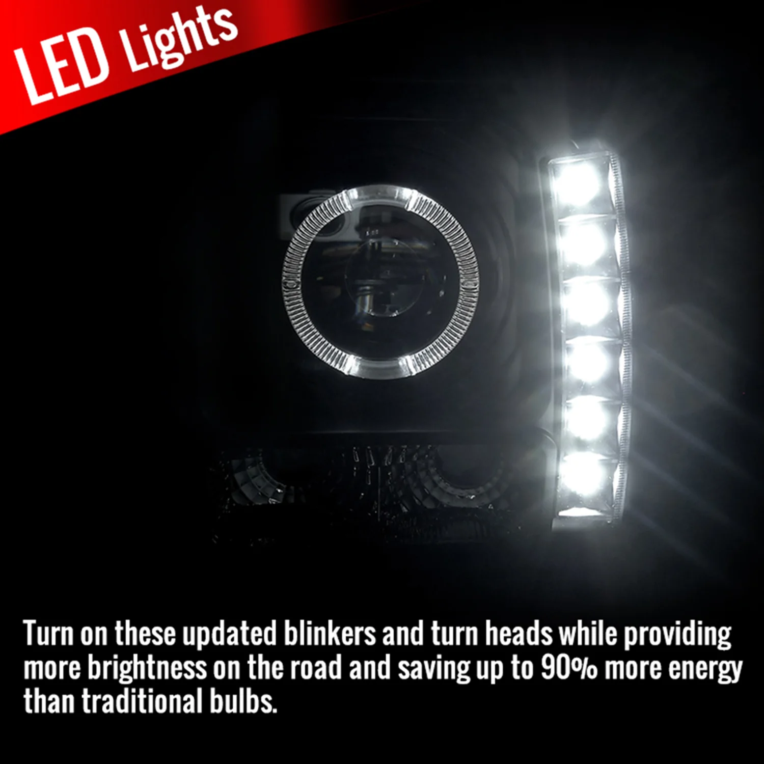 1997-2001 Jeep Cherokee Halo Projector Headlights SMD LED Light Strip Black - Image 2