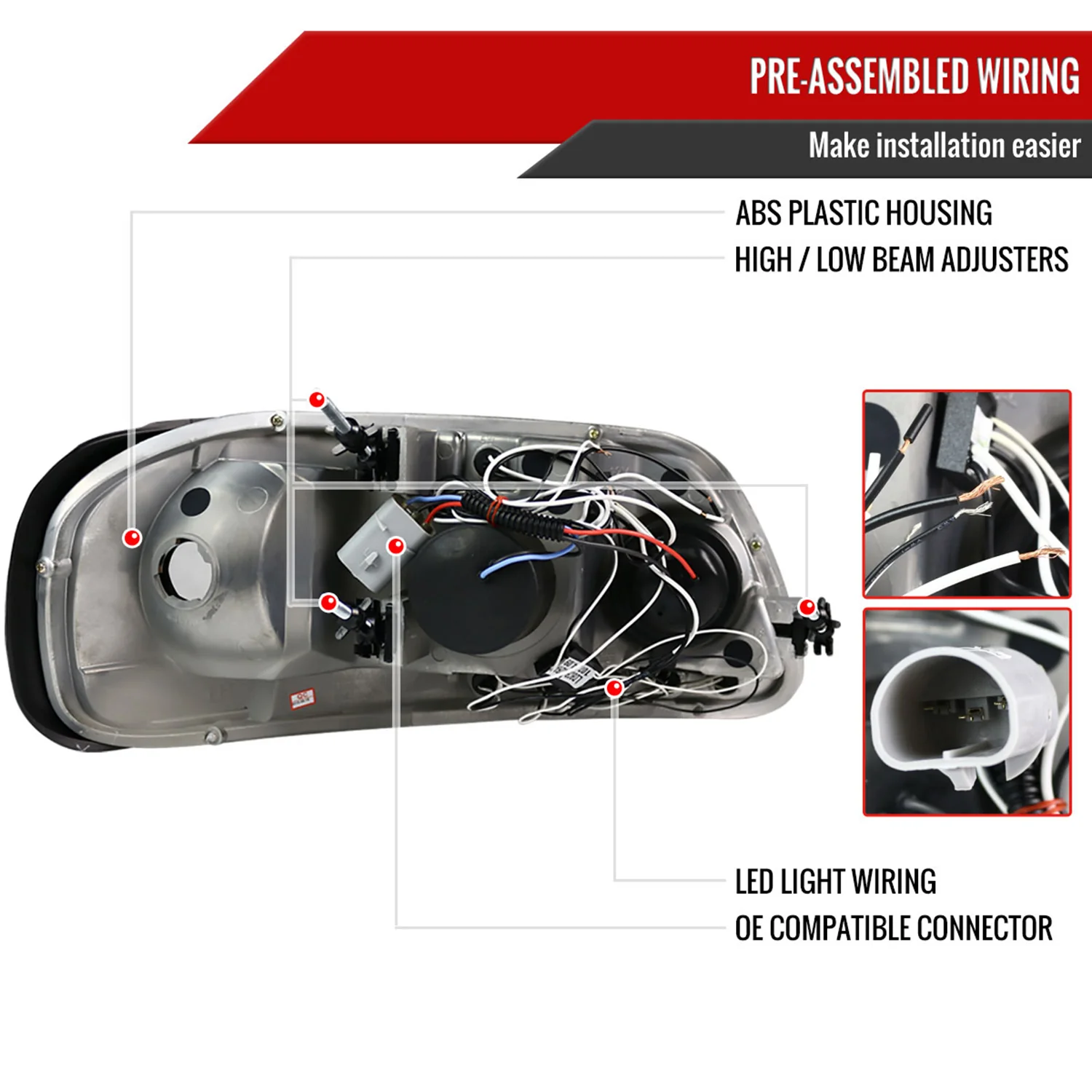 1997-2004 Ford F-150 / 97-2002 Expedition Dual Halo Projector Headlights Chrome - Image 7