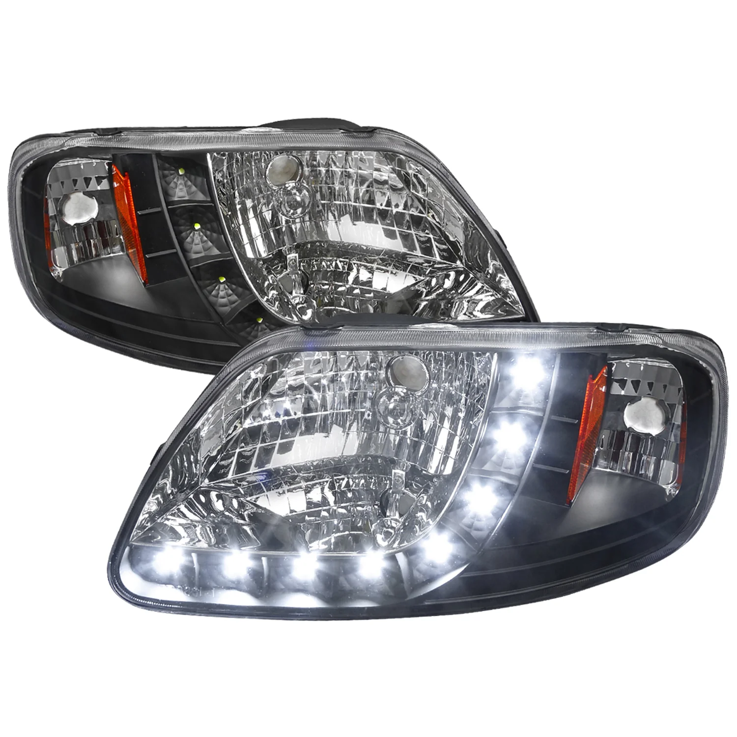 1997-2004 Ford F-150/Expedition Factory Crystal Headlights SMD LED Light Black
