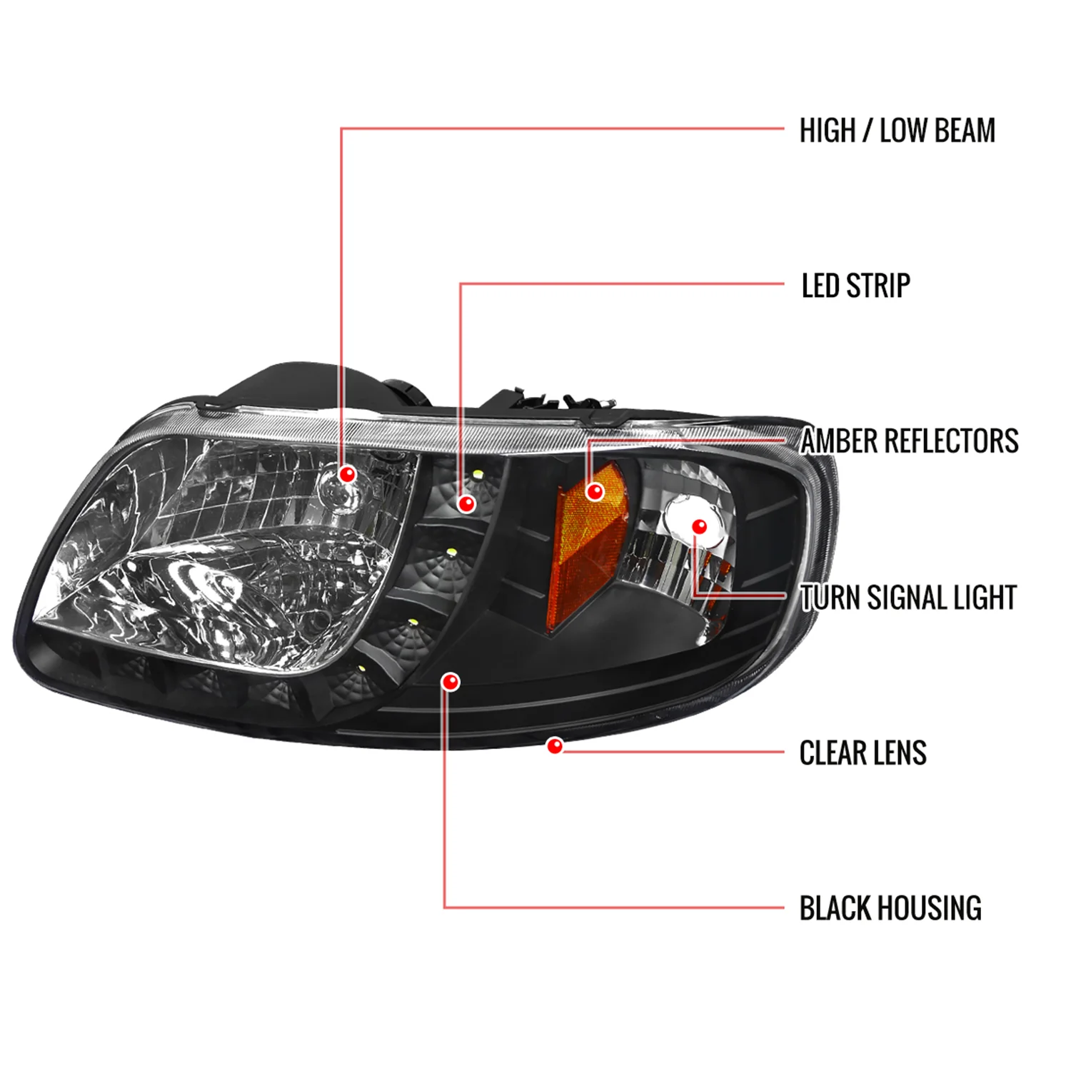 1997-2004 Ford F-150/Expedition Factory Crystal Headlights SMD LED Light Black - Image 8