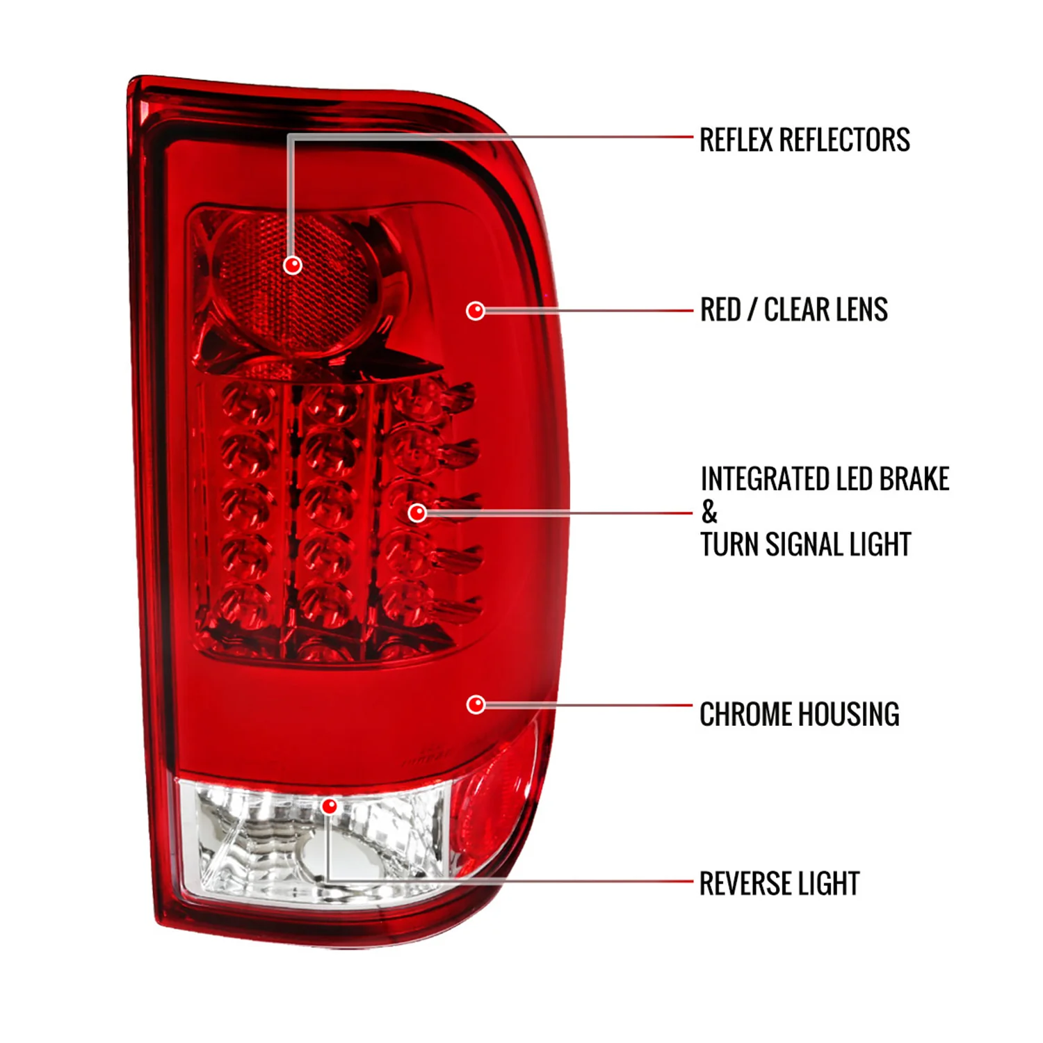 1997-2007 Ford F-150/F-250/350/450/550 Styleside LED Tail Lights Chrome/Red - Image 7