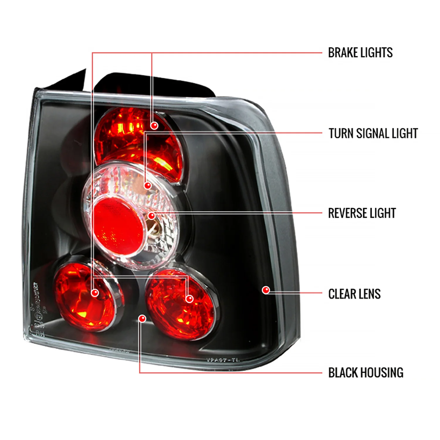 1998-2001 VW Passat Sedan Tail Lights Matte Black Housing/Clear Lens - Image 8