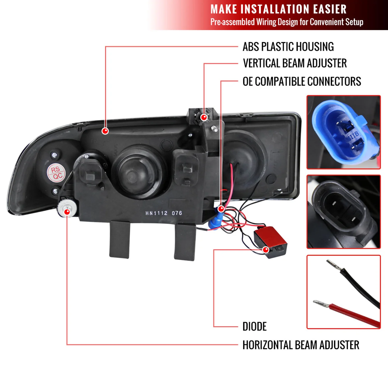 1998-2004 Chevy S10 Dual Halo Projector Headlights Chrome Housing/Smoke Lens - Image 8