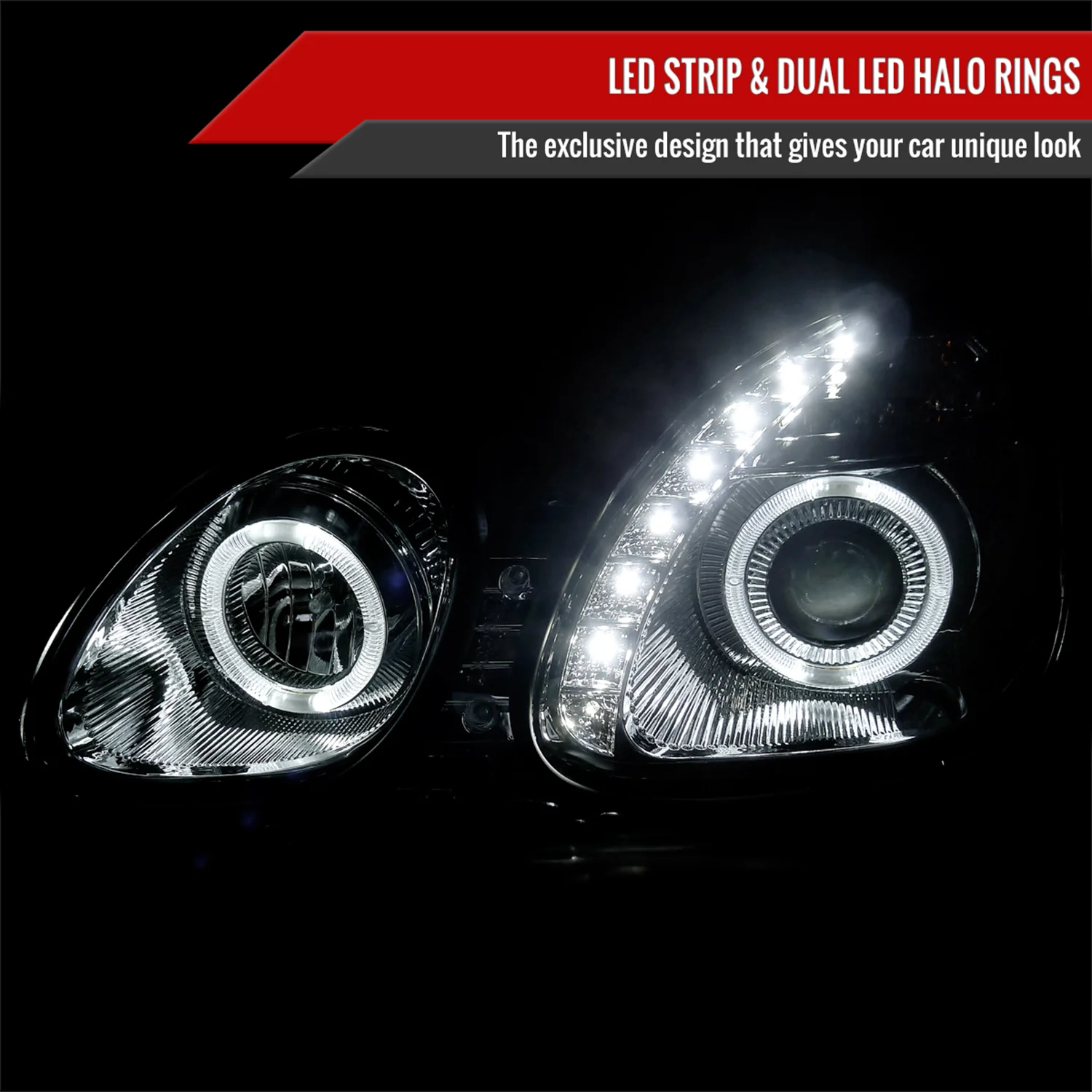 1998-2005 Lexus GS300/GS400/GS430 Halo Projector Headlights LED Light Chrome - Image 2