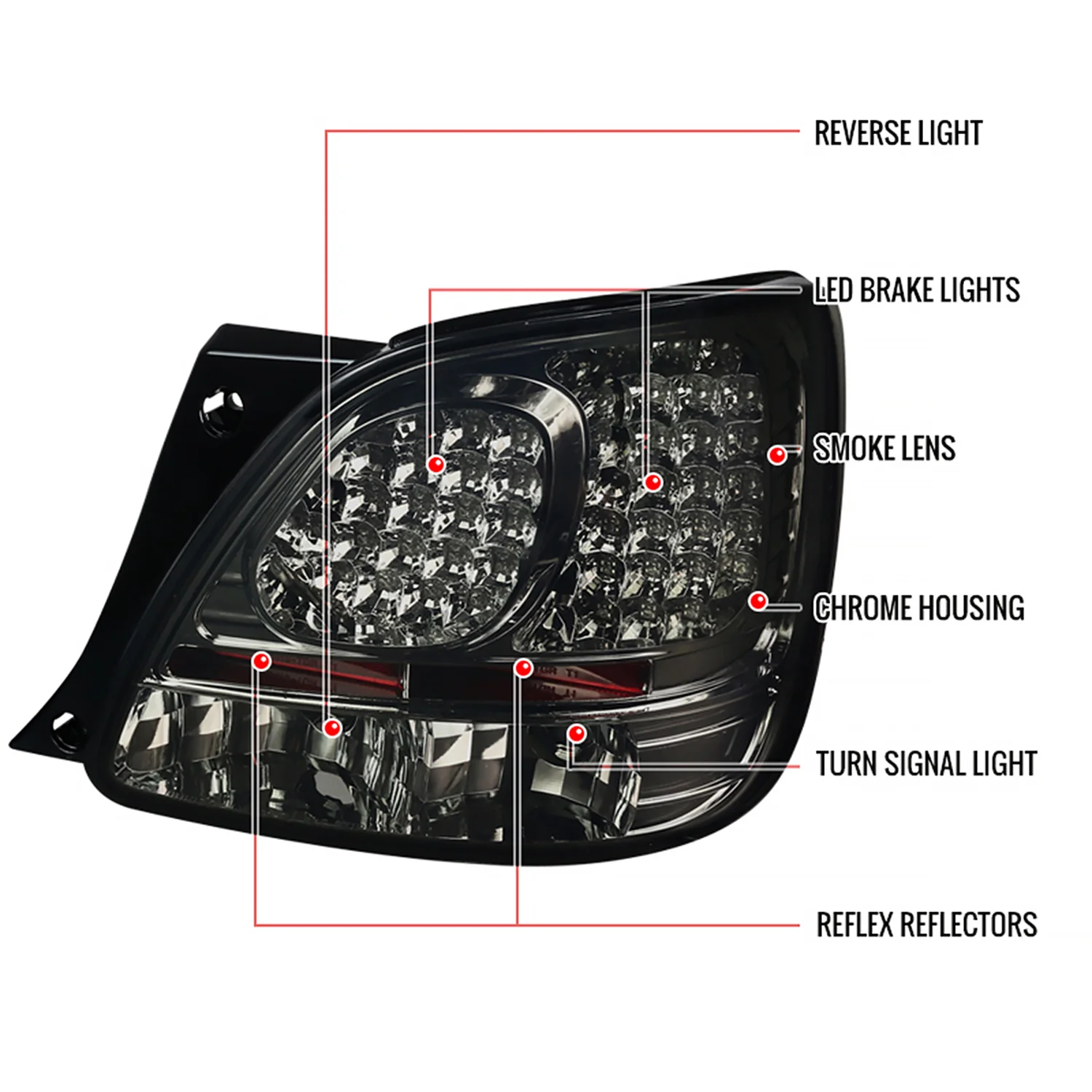 1998-2005 Lexus GS300/GS400/GS430 LED Tail Lights Chrome Housing/Smoke Lens - Image 8