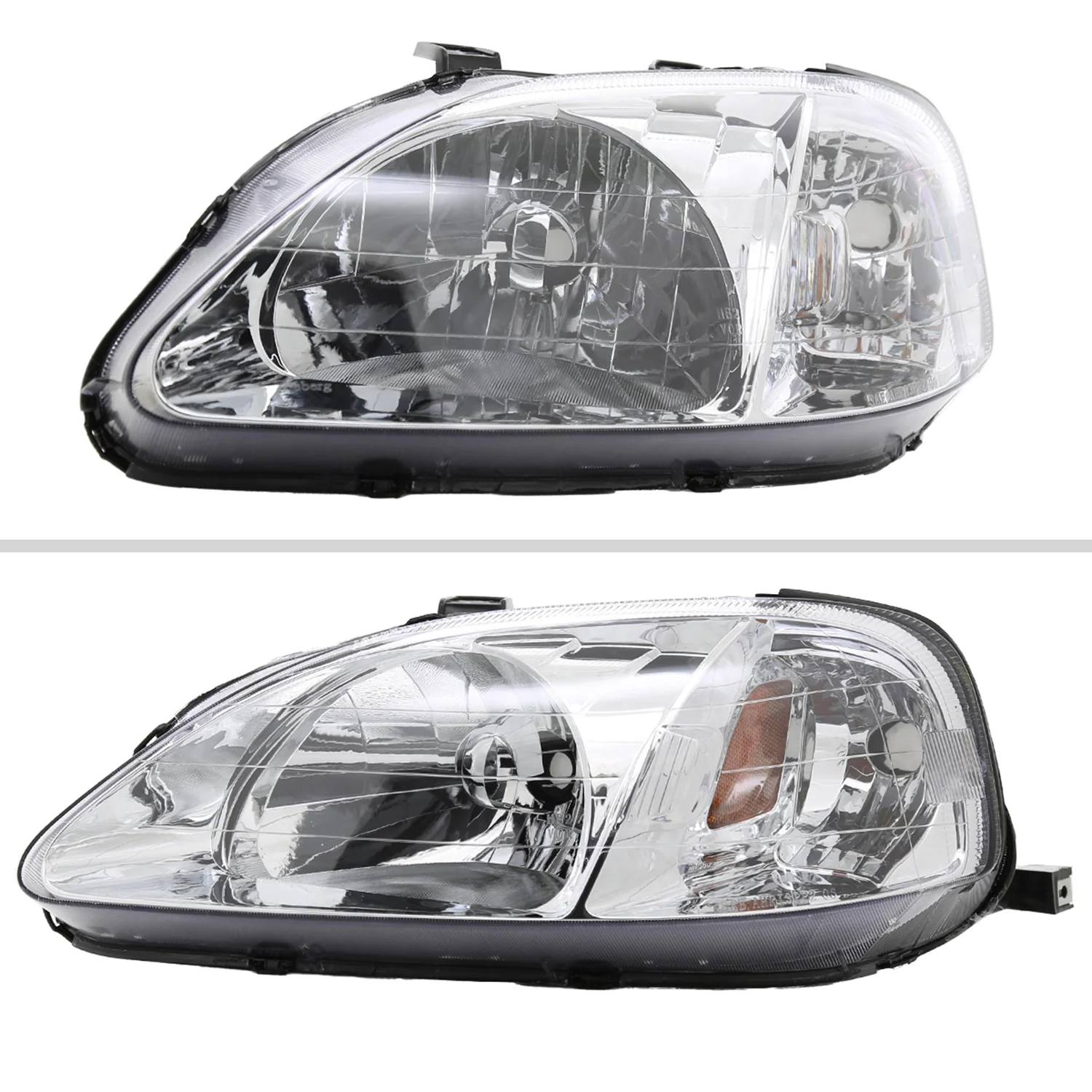 1999-2000 Honda Civic Crystal Headlights w/ Amber Reflector Chrome/Clear Lens - Image 2