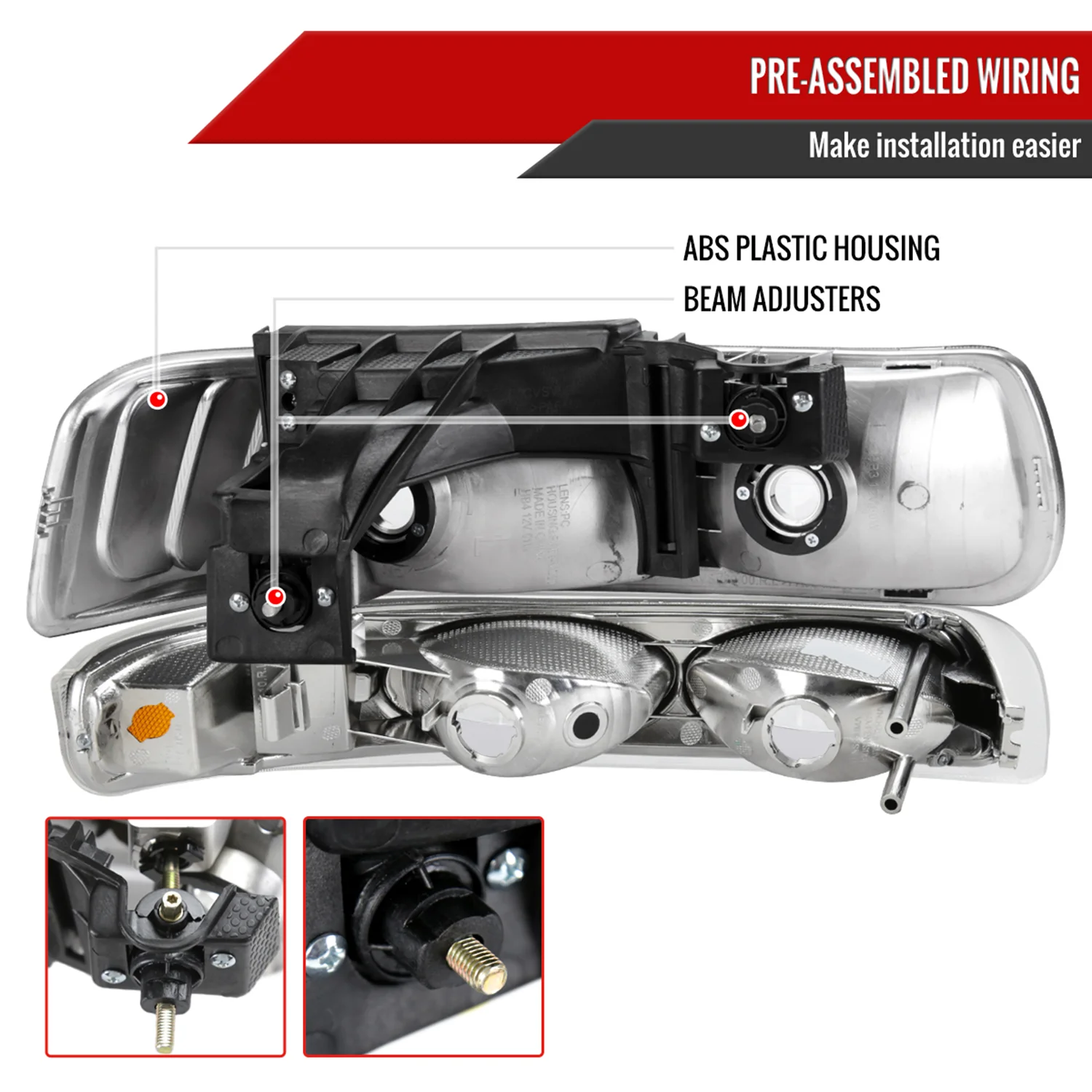 1999-2002 Chevy Silverado/Tahoe/Suburban Headlights Bumper Light Chrome - Image 7