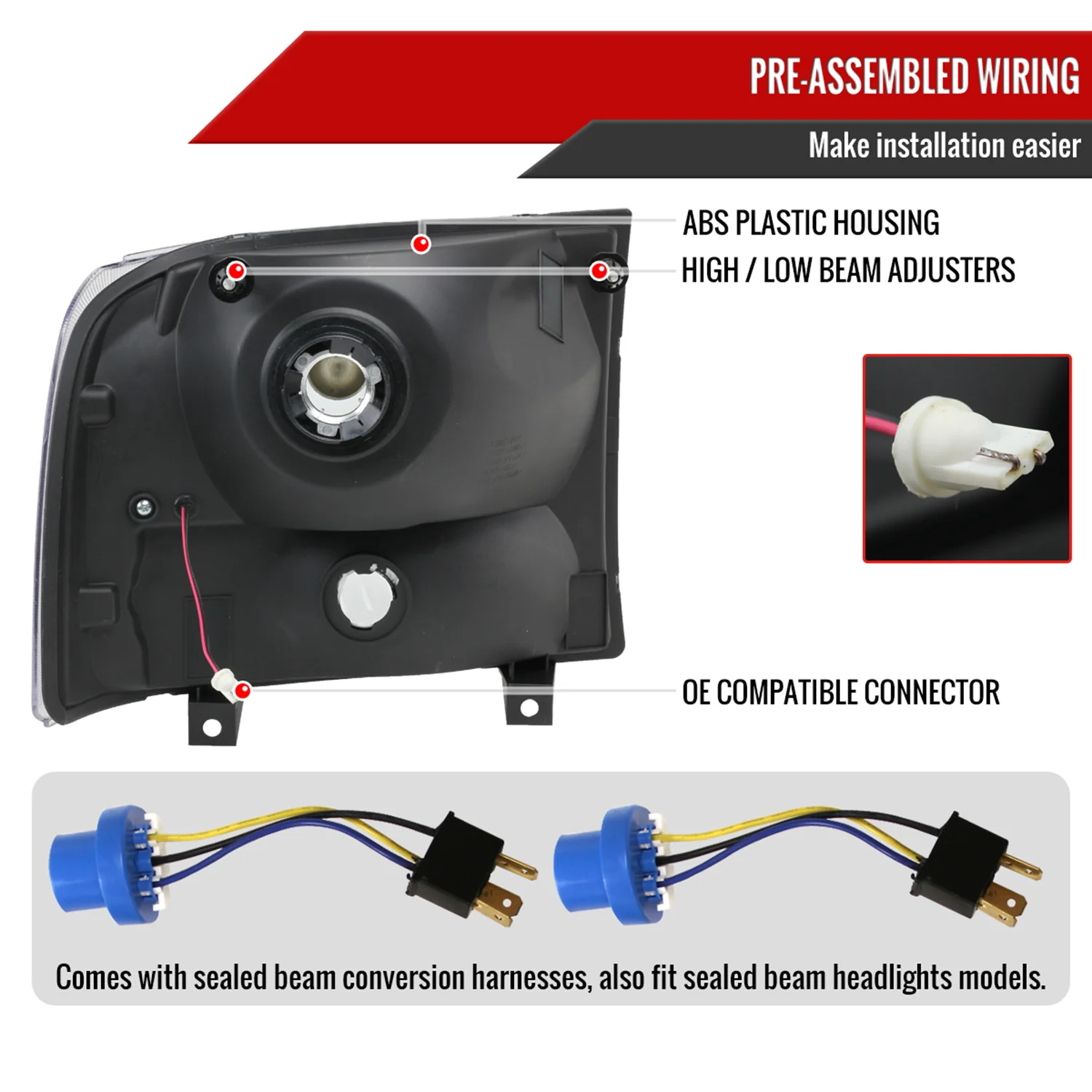 1999-2004 Ford Excursion/F-250/350/450/550 Crystal Headlights Matt Black/Clear - Image 7