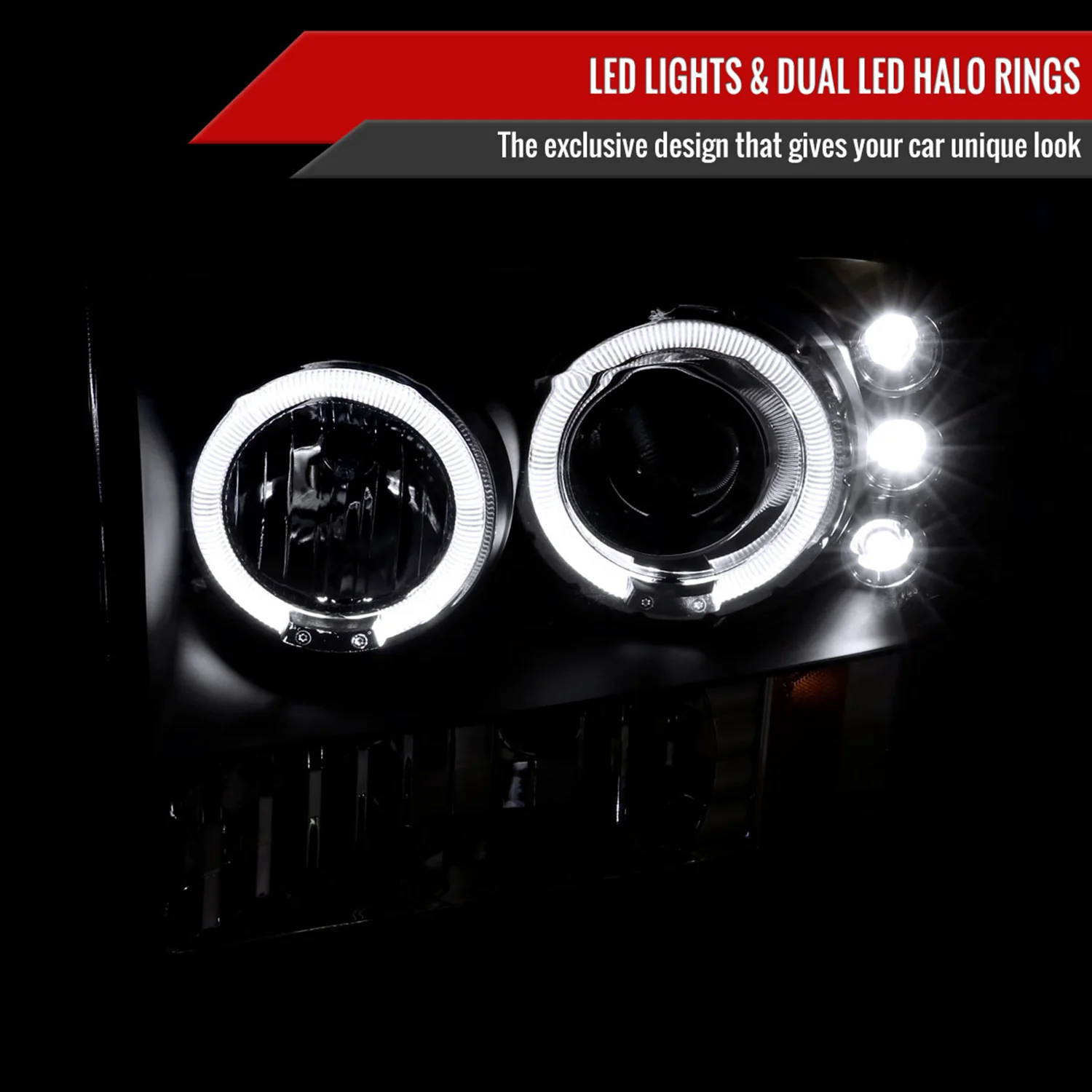1999-2004 Ford Excursion F-250 F-350 F-450 F-550 Dual Halo Headlights Black - Image 2