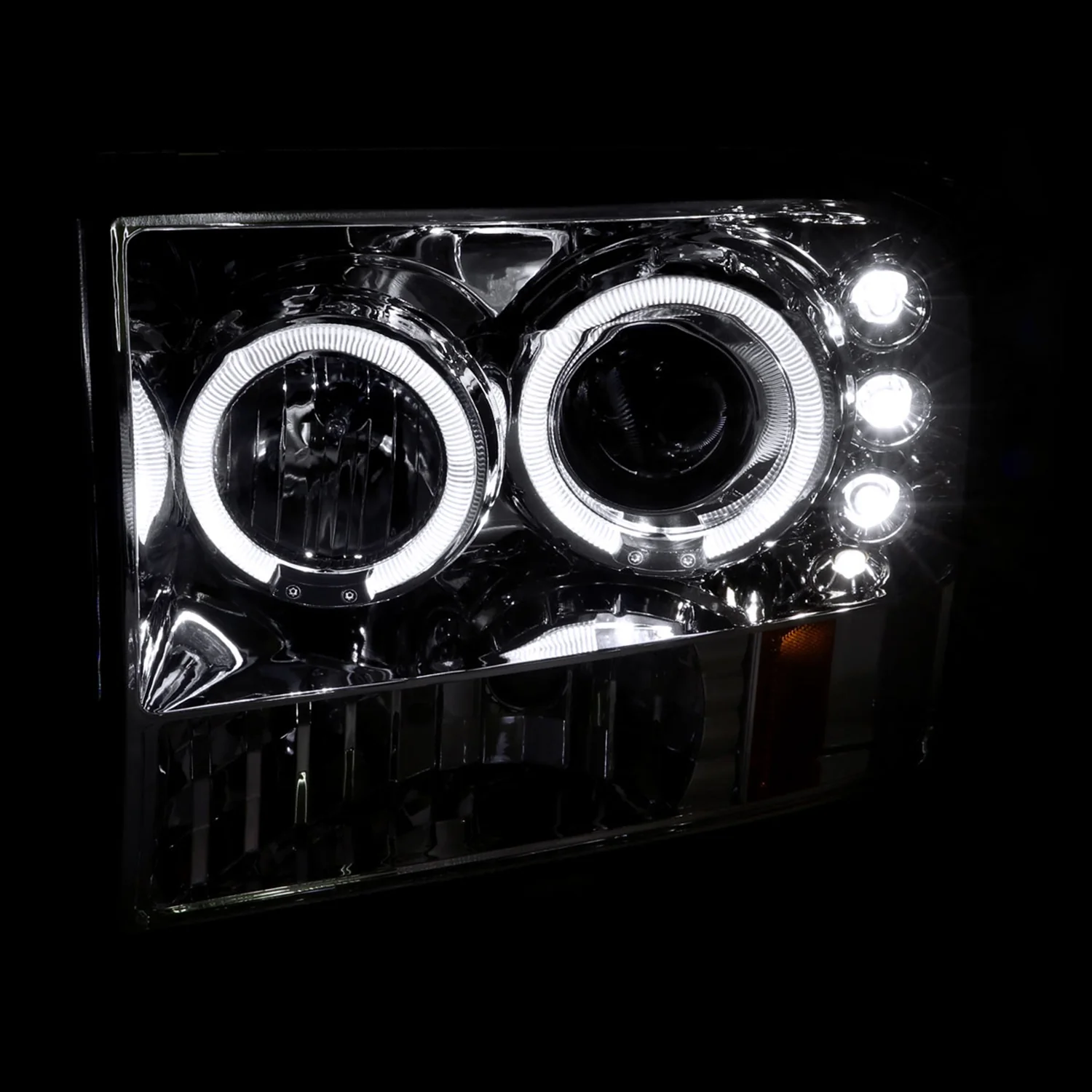 1999-2004 Ford Excursion F-250 F-350 F-450 F-550 Dual Halo Headlights Chrome - Image 2