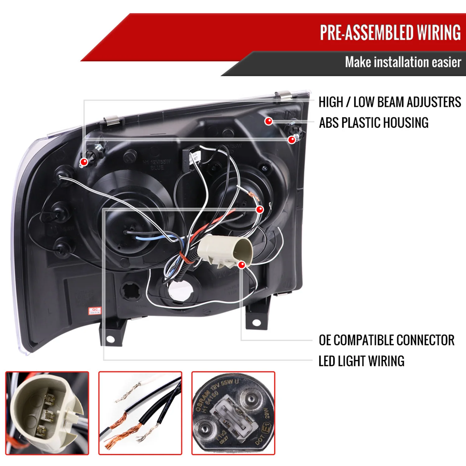 1999-2004 Ford Excursion F-250 F-350 F-450 F-550 Dual Halo Headlights Chrome - Image 8