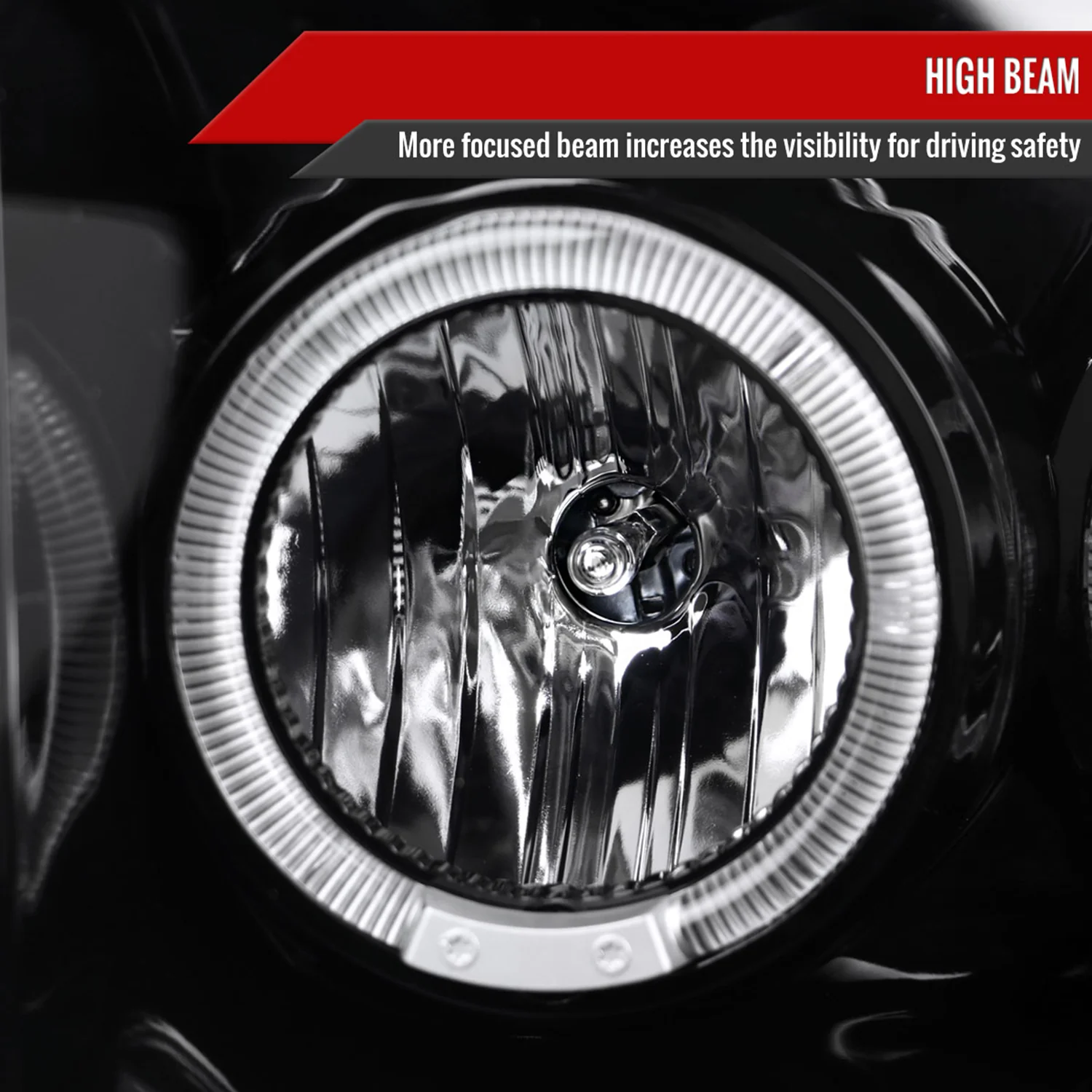 1999-2004 Ford F-250/350/450/550 Dual Halo Headlights Black - Image 4