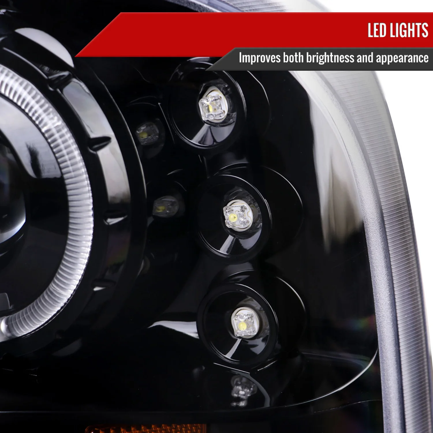 1999-2004 Ford F-250/350/450/550 Dual Halo Headlights Black - Image 5