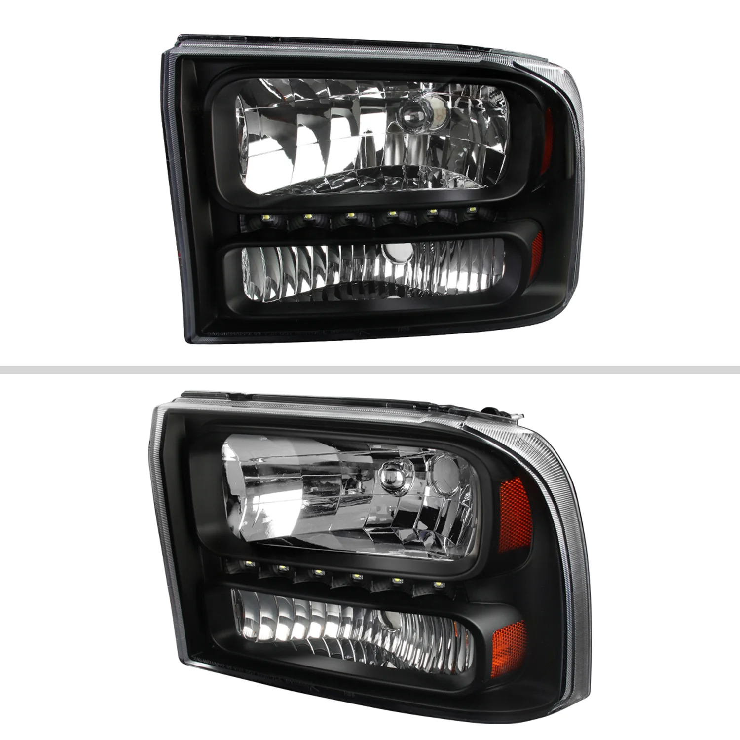 1999-2004 Ford F-250/350/450/550/Excursion Crystal Headlights LED Light Black - Image 2