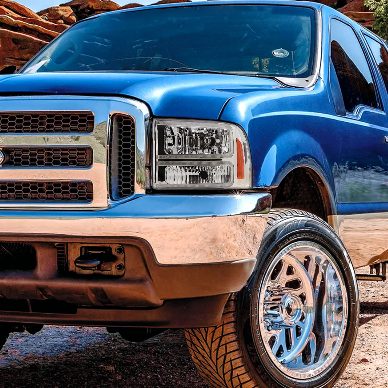 1999-2004 Ford F-250/350/450/550/Excursion Headlights Dual LED C-Bar Chrome - Image 10